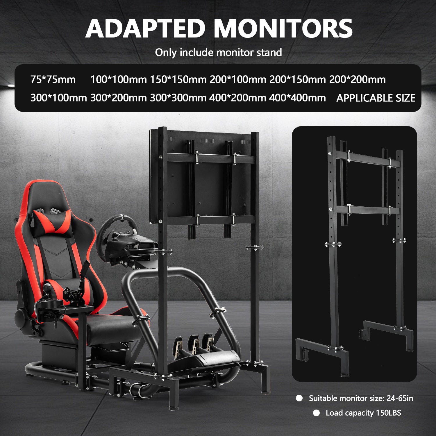 Minneer Pro TV Stand Standing Monitor Mount Fit 50mm Round Tube Racing Cockpit