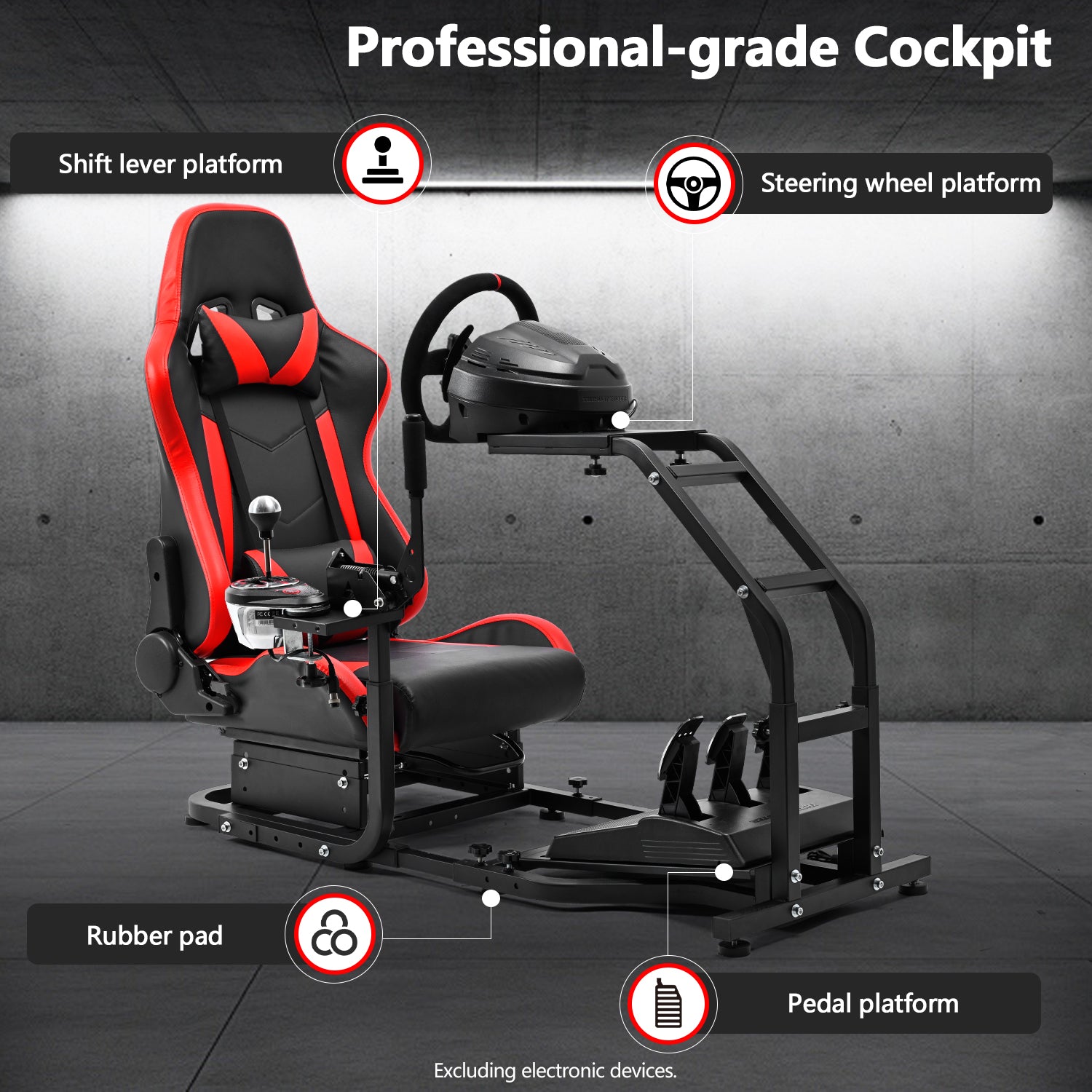 Minneer Driving Sim Cockpit with Red Seat Fit Logitech Thrustmaster T248 T300RS
