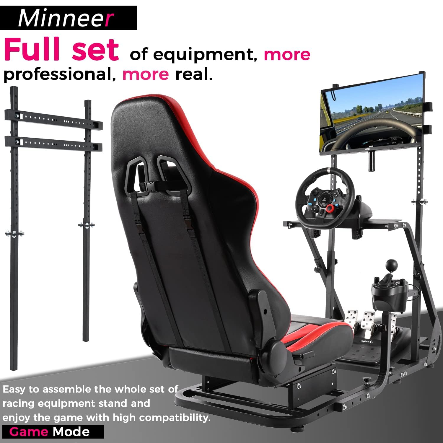 Minneer Racing Sim Cockpit with Seat and Monitor stand Fit Logitech Thrustmaster