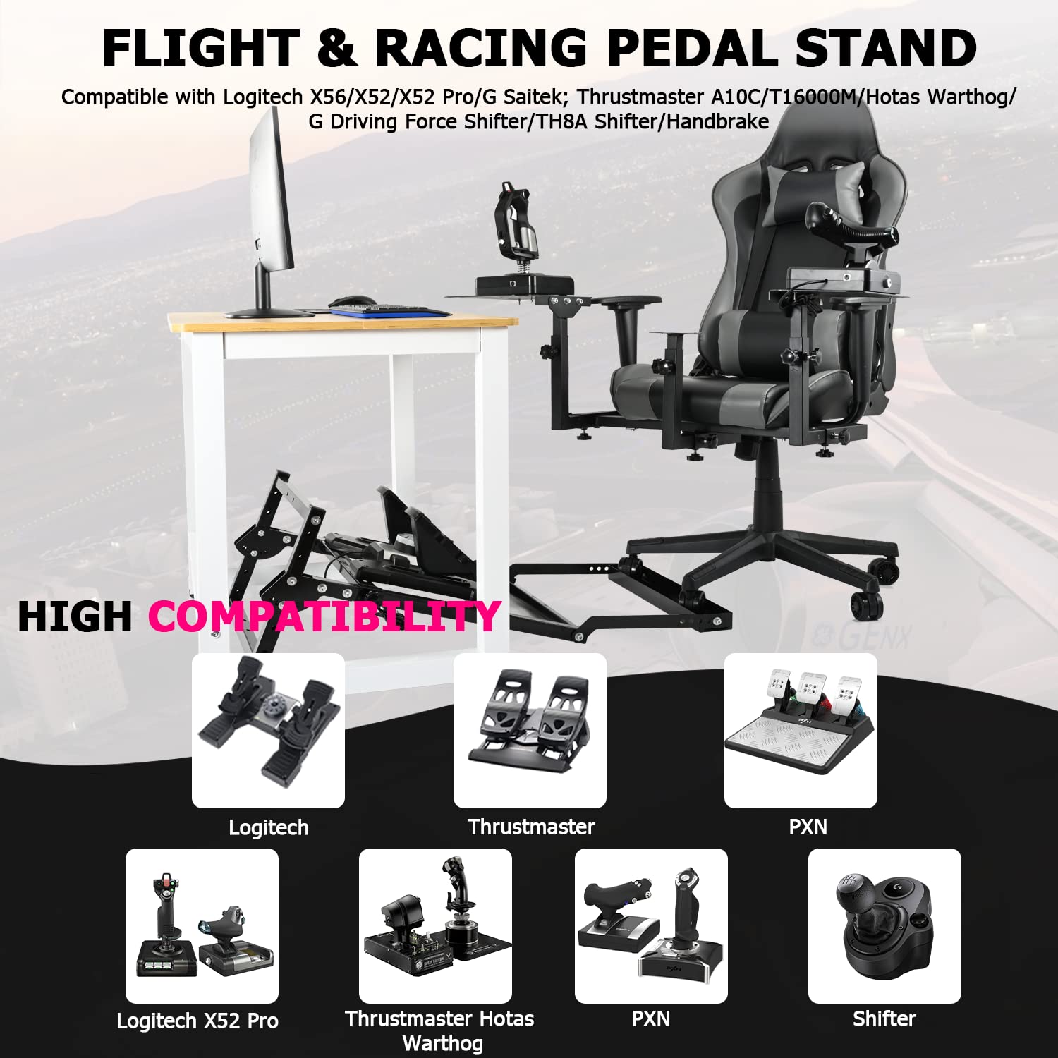 Minneer Flight Joystick Hotas Mount with Chair Pedal Mount Fit Thrustmaster Logitech A10C Hotas Warthog