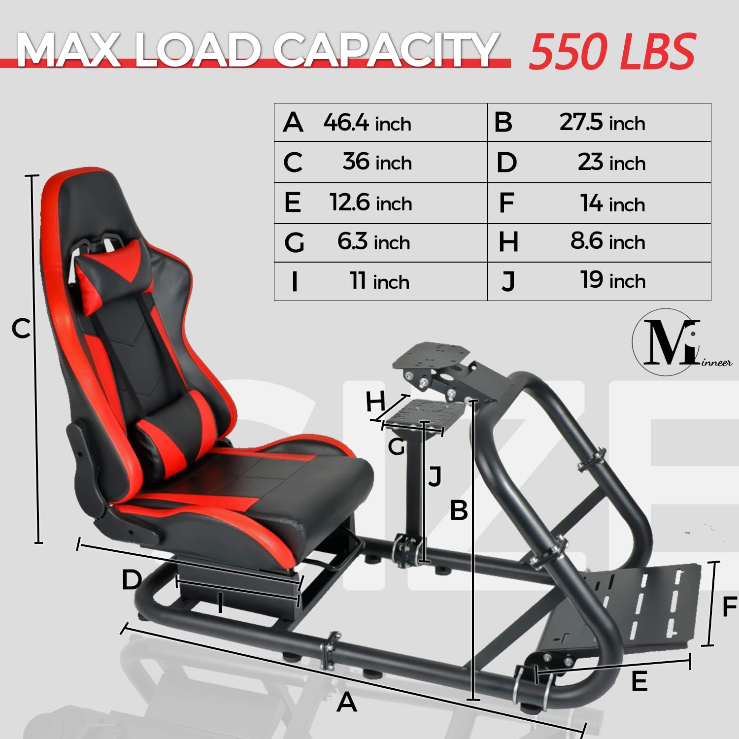 Minneer Upgrade Racing Sim Cockpit Stable with Seat Fit Logitech GPRO Fanatec