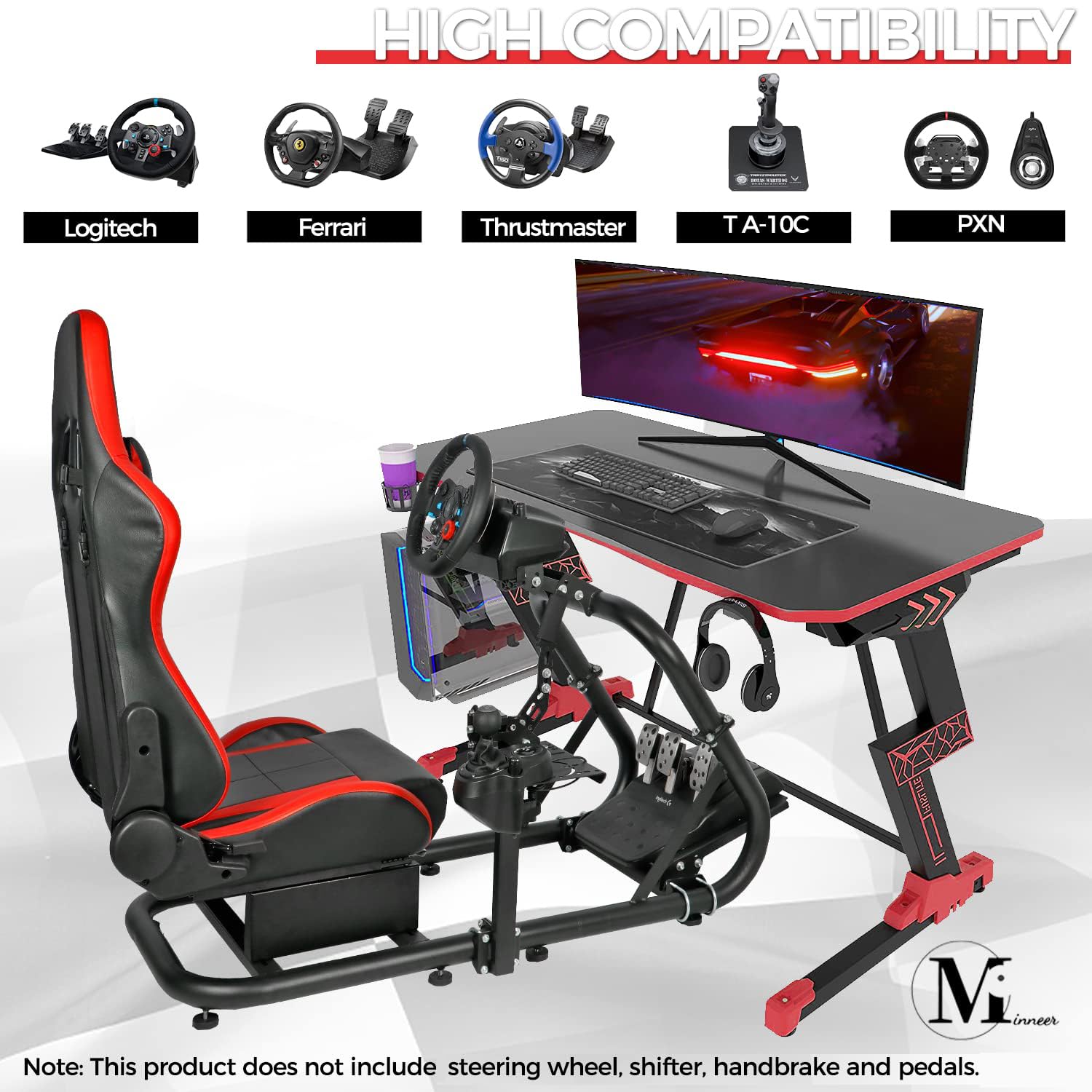 Minneer Upgrade Racing Sim Cockpit Stable with Seat Fit Logitech GPRO Fanatec