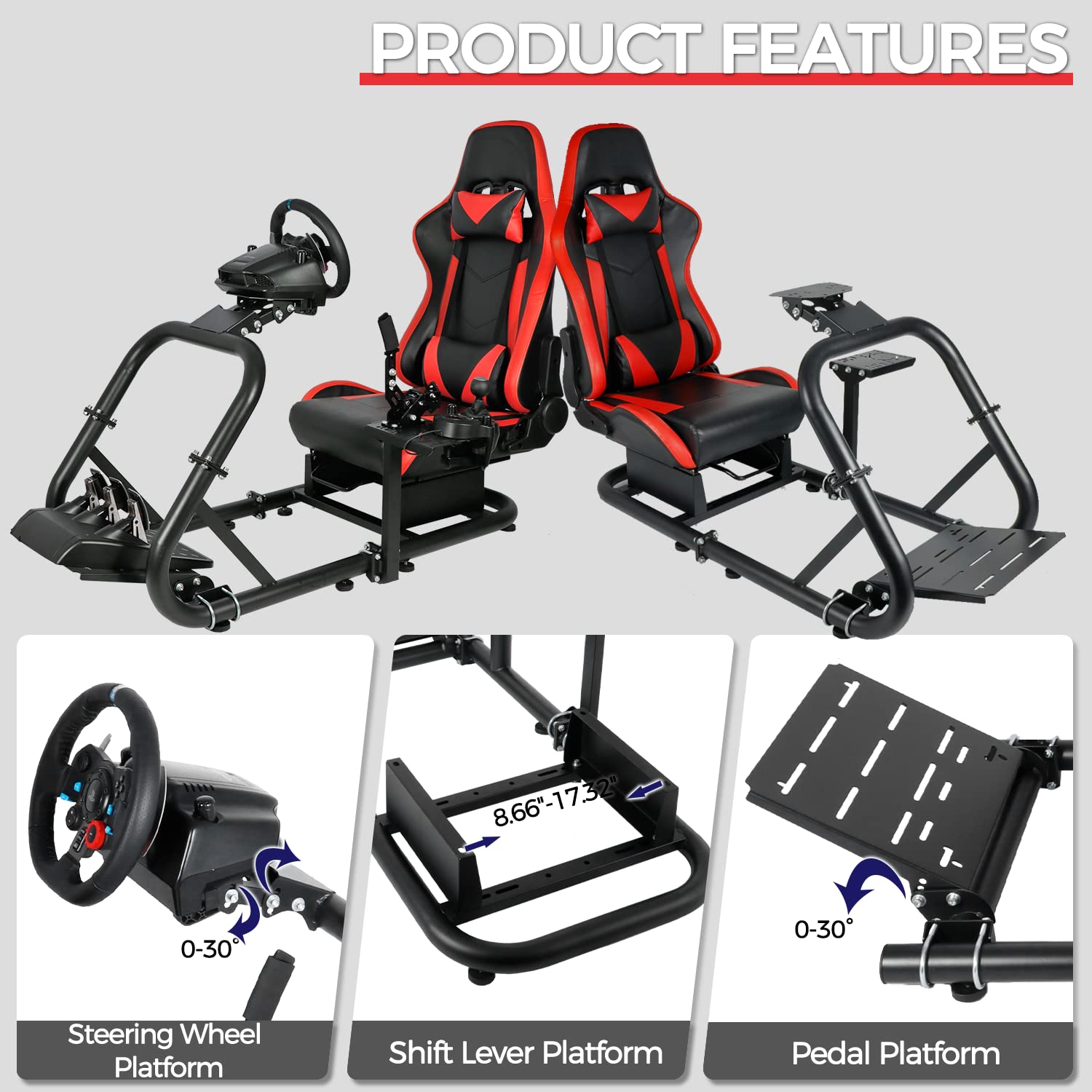 Minneer Upgrade Racing Sim Cockpit Stable with Seat Fit Logitech GPRO Fanatec