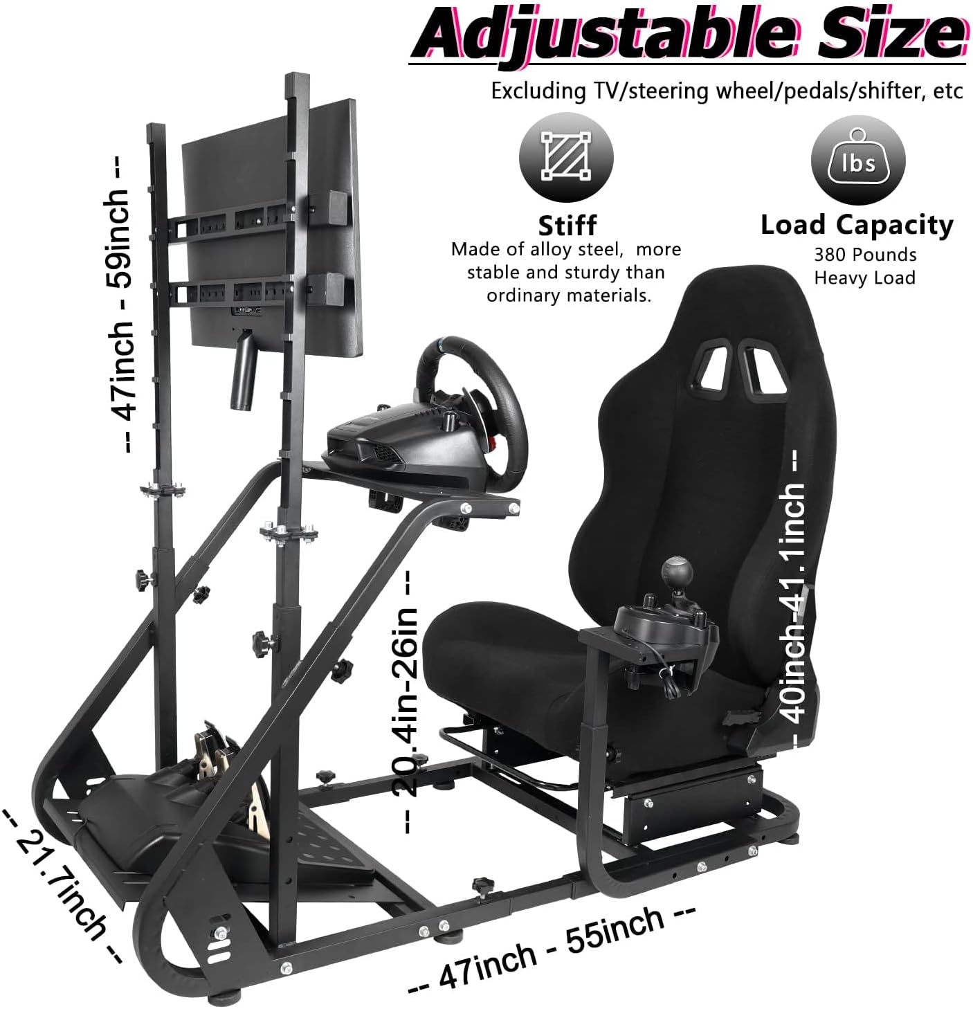 Minneer Adjustable Racing Simulator Cockpit with Seat and Monitor Mount Fit Logitech Fanatec