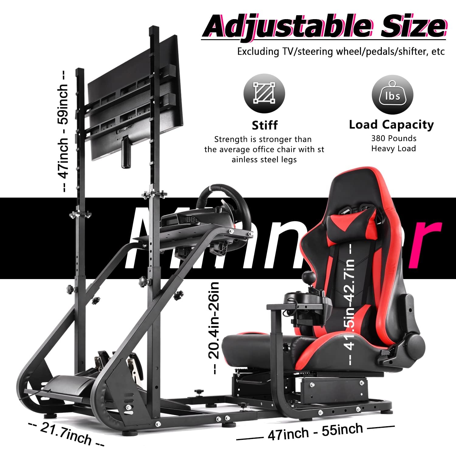 Minneer Racing Sim Cockpit with Seat and Monitor stand Fit Logitech Thrustmaster