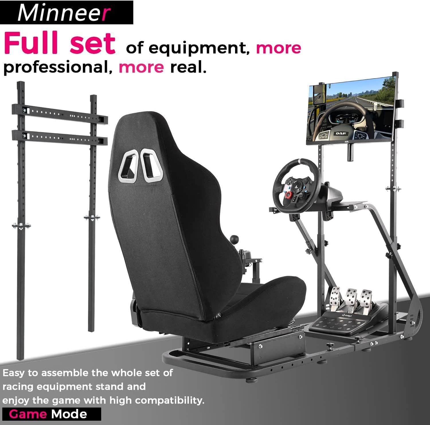 Minneer Adjustable Racing Simulator Cockpit with Seat and Monitor Mount Fit Logitech Fanatec