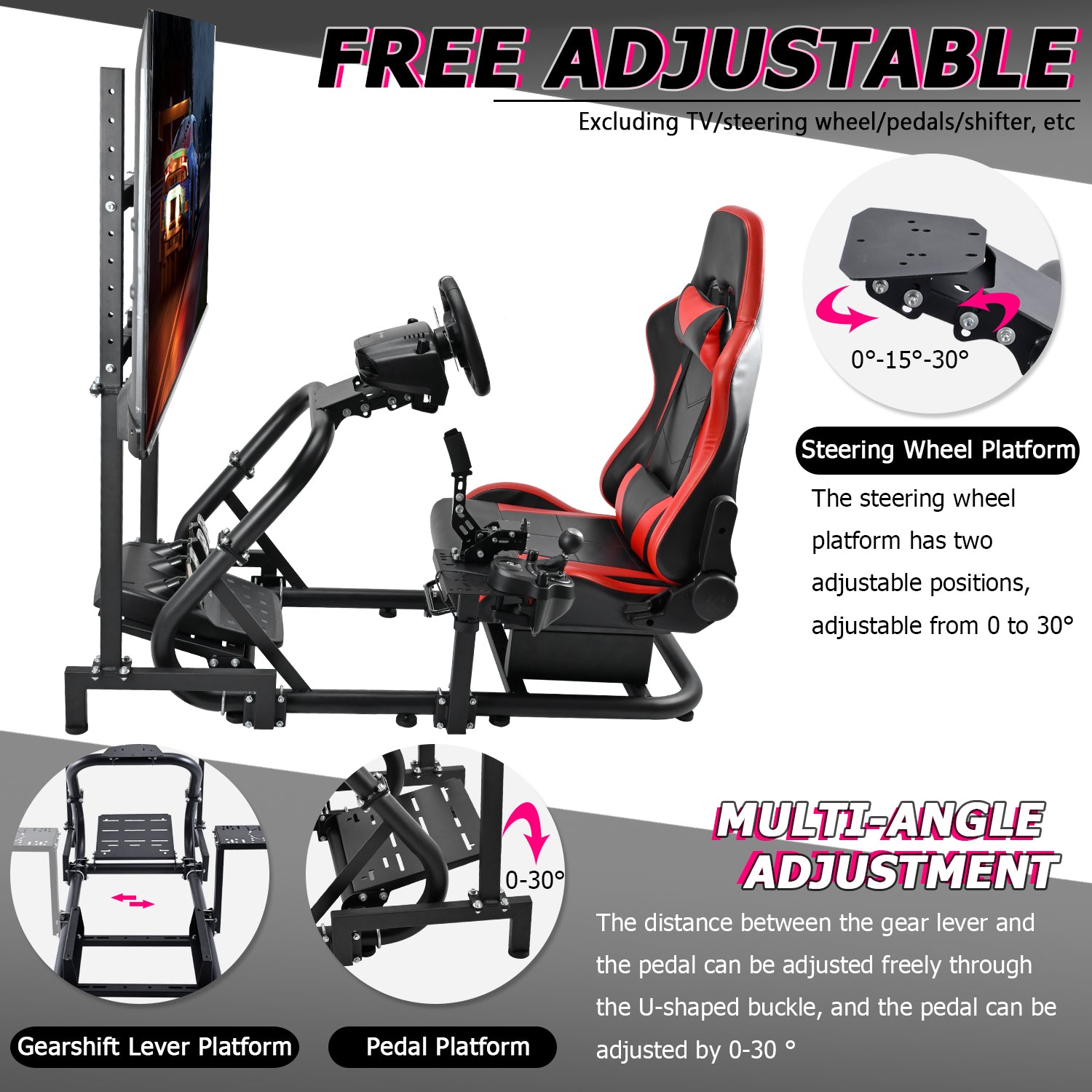 Minneer Racing Simulator Cockpit with Seat & Monitor Stand Fit Logitech Fanatec CSL-DD