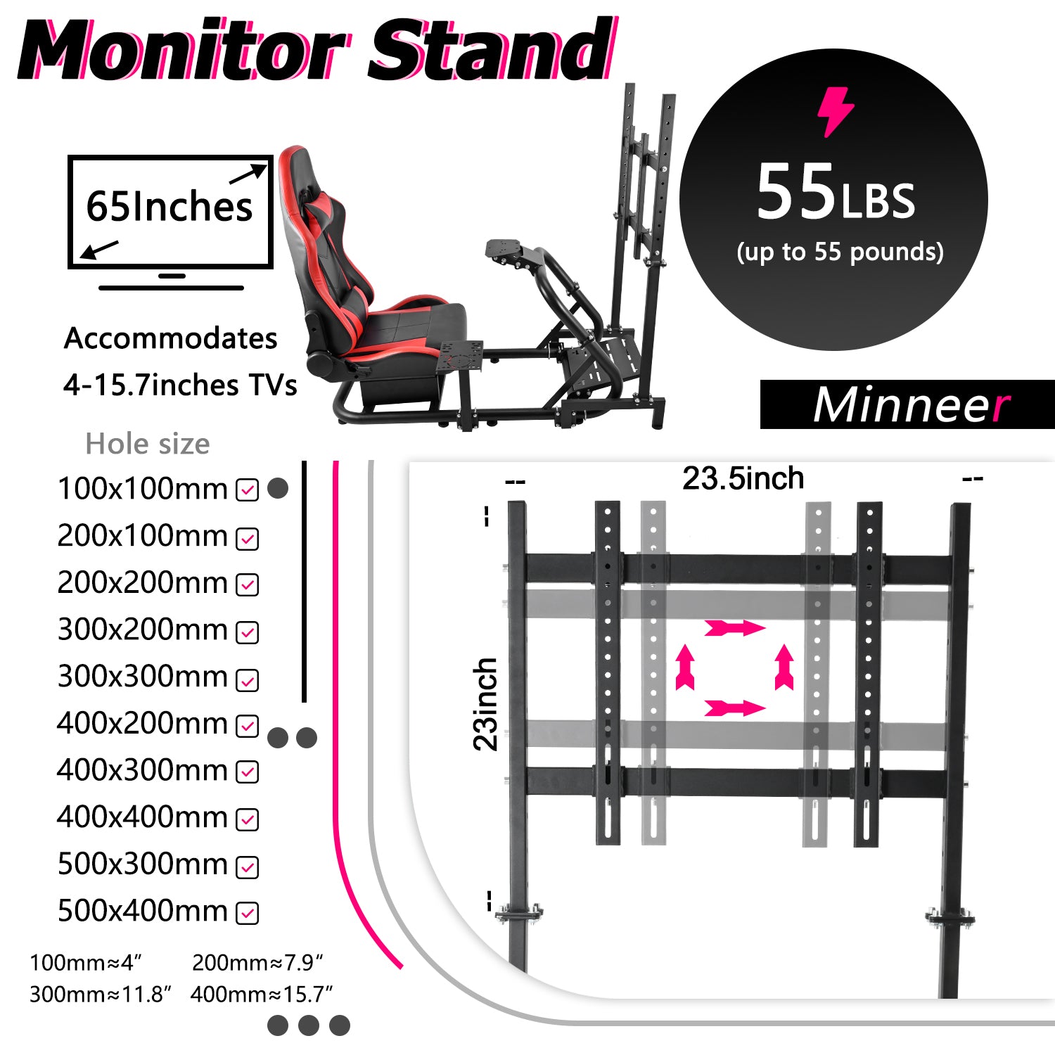 Minneer Racing Simulator Cockpit with Seat & Monitor Stand Fit Logitech Fanatec CSL-DD