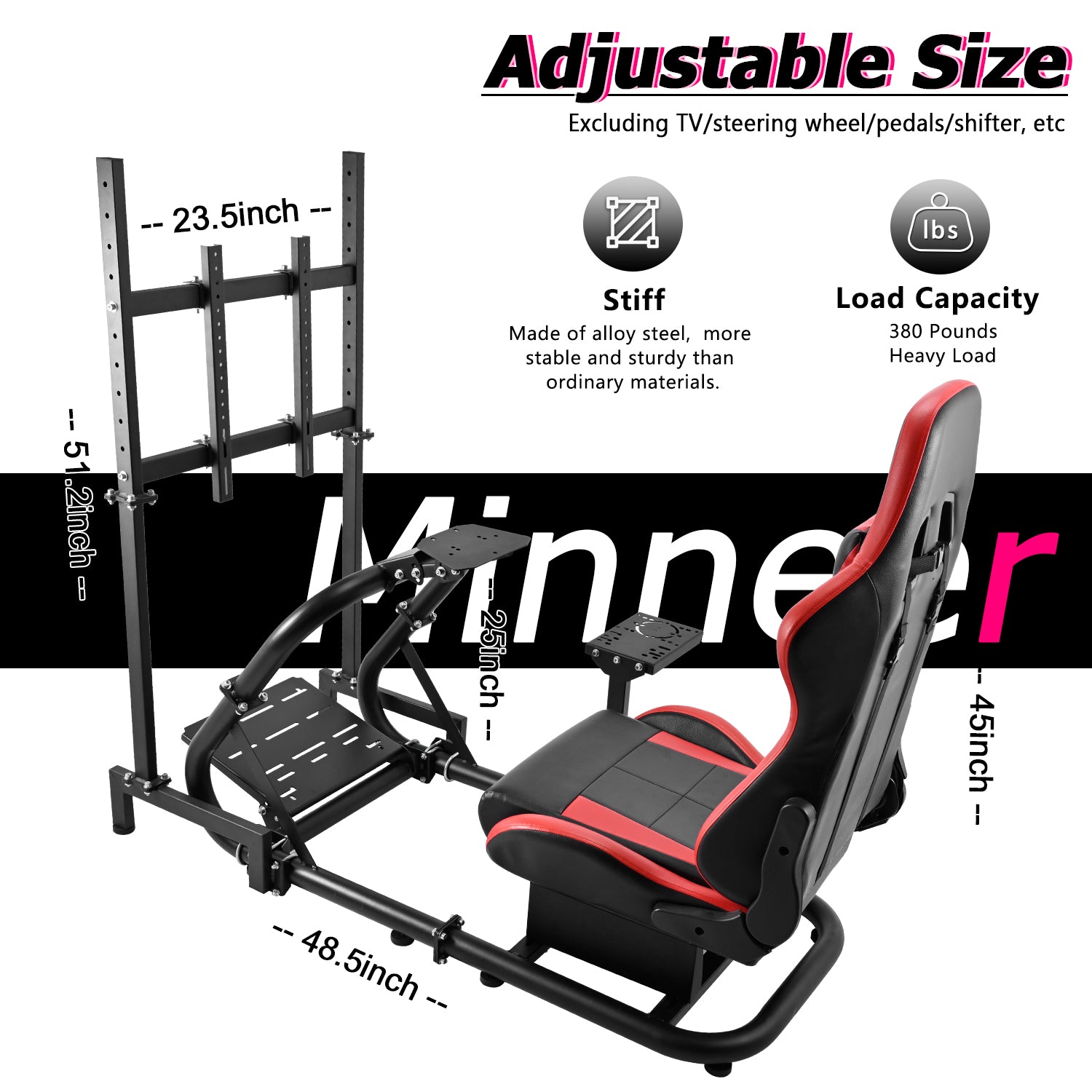 Minneer Racing Simulator Cockpit with Seat & Monitor Stand Fit Logitech Fanatec CSL-DD