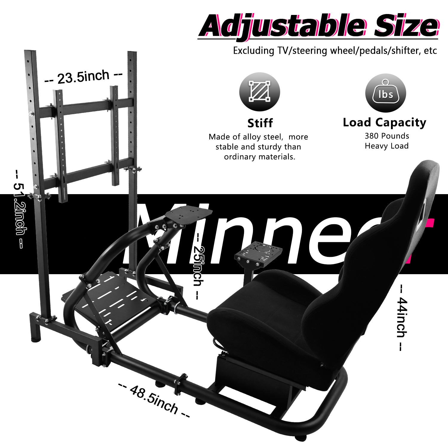 Minneer Driving Simulator Cockpit with Seat and Monitor Mount Fit Logitech Fanatec