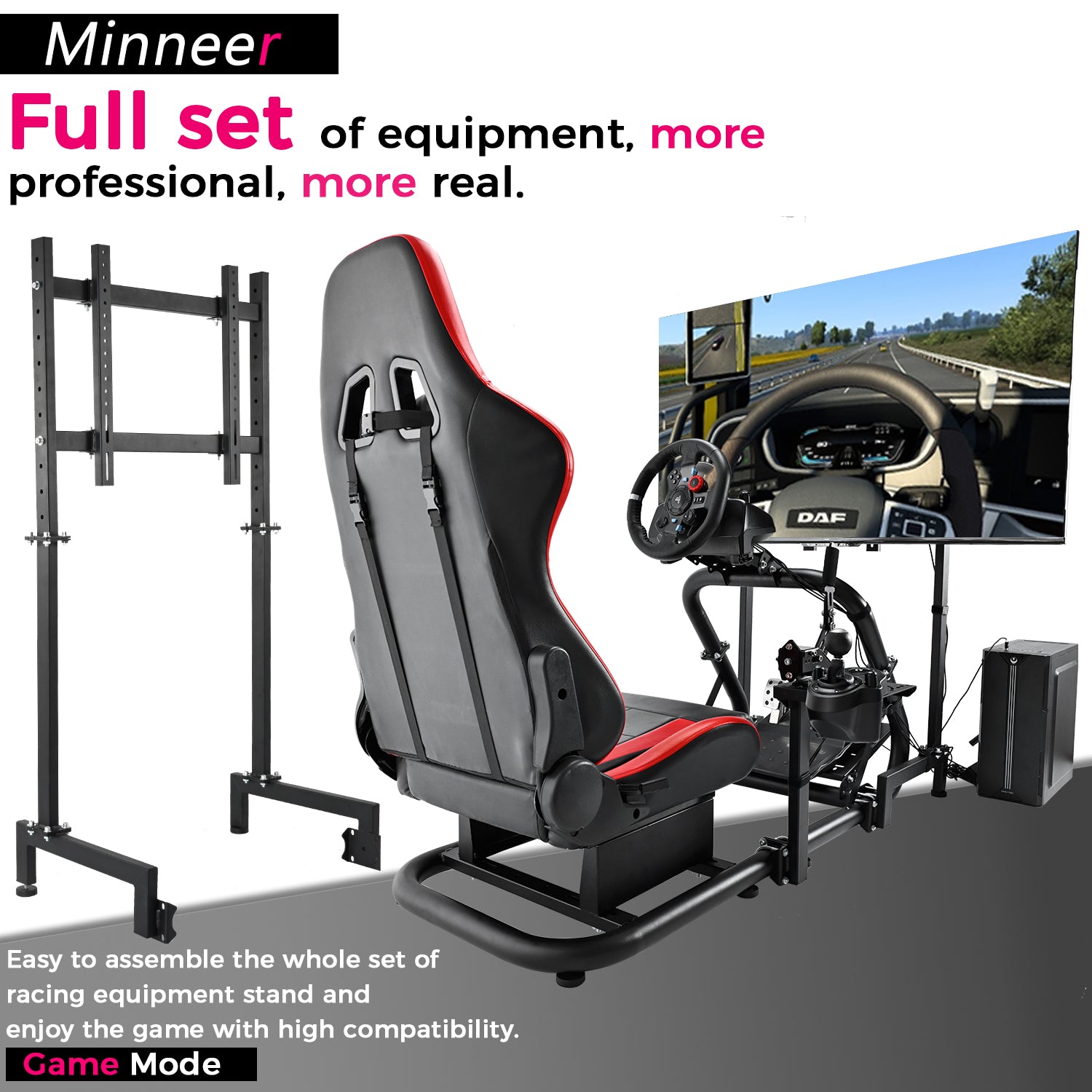 Minneer Racing Simulator Cockpit with Seat & Monitor Stand Fit Logitech Fanatec CSL-DD