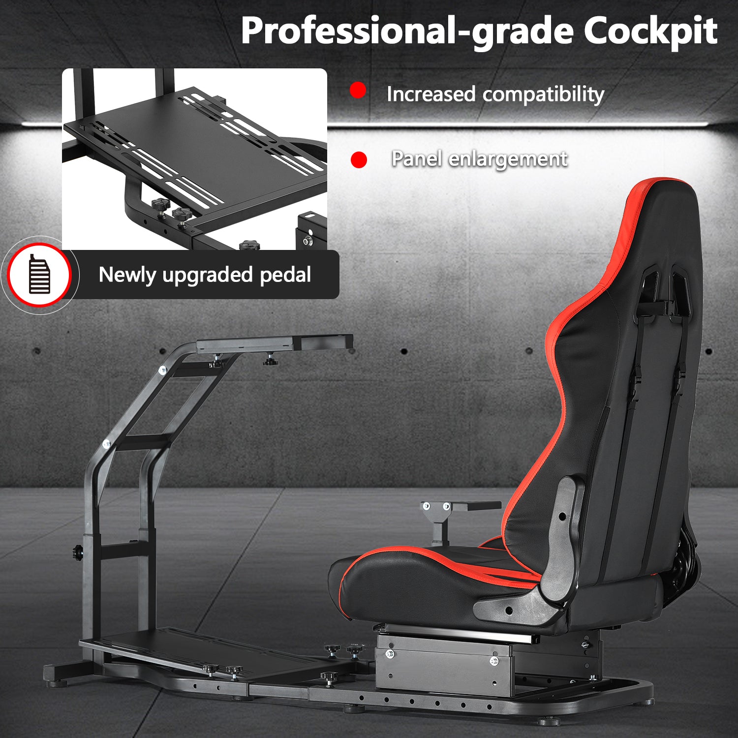 Minneer Driving Sim Cockpit with Red Seat Fit Logitech Thrustmaster T248 T300RS