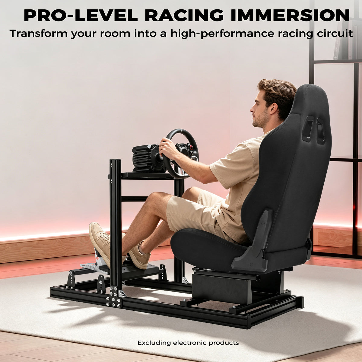 Minneer F1 3060 Aluminum Profile Racing Sim Cockpit with Black Seat, Ultra Strength & Rigidity, Fit for Logitech G29 G923, Sim frame 3060, Not Include Steering Wheel,Pedals,Handbrake