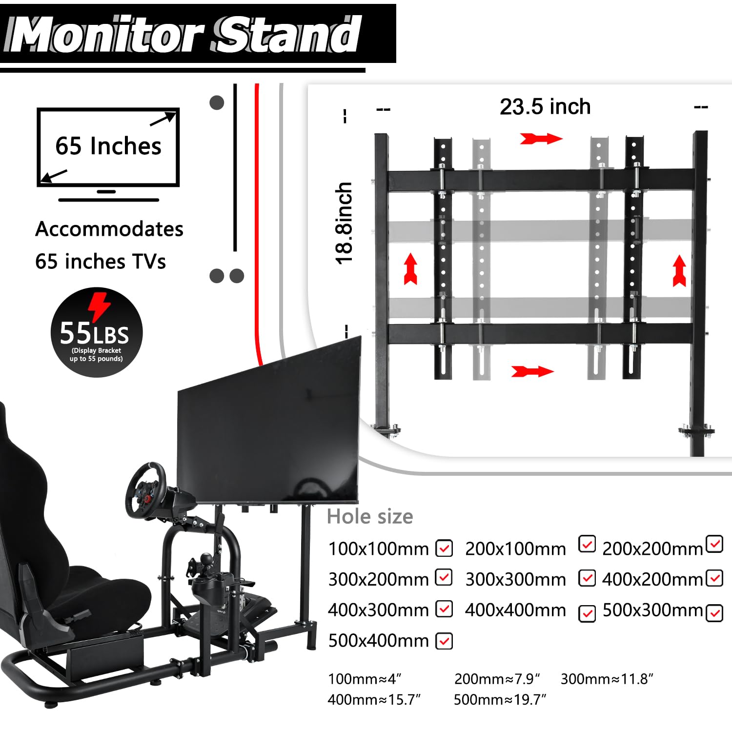 Minneer Racing Simulator Cockpit with Seat TV Stand Fit Logitech Thrustmaster