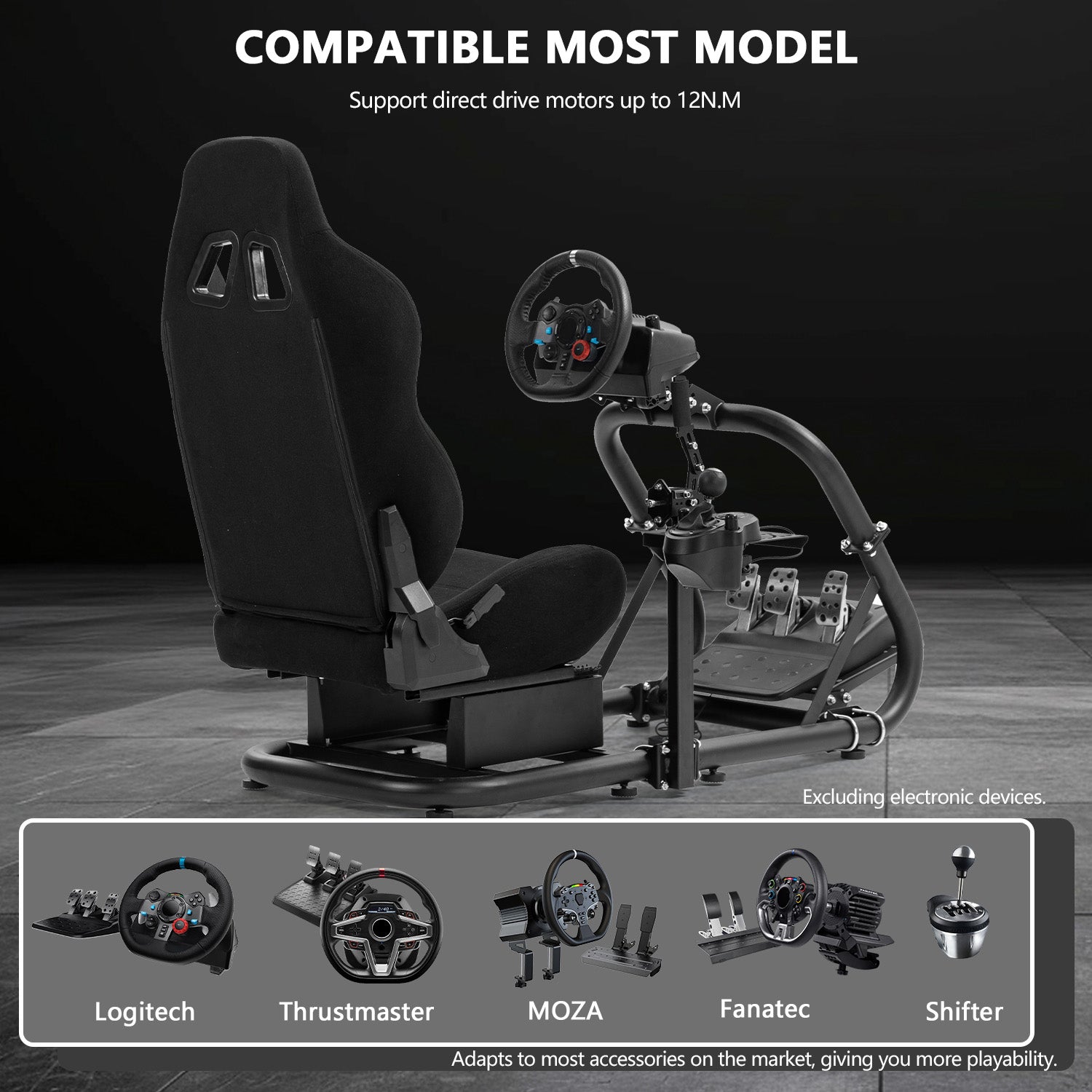 Minneer Driving Simulator Cockpit with Seat Fit Logitech Fanatec CSL-DD