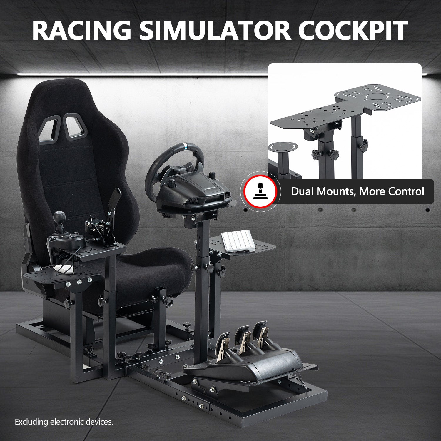 Minneer Upgrade Flight Racing Simualtor Cockpit with Black Seat for Logitech Thrustmaster