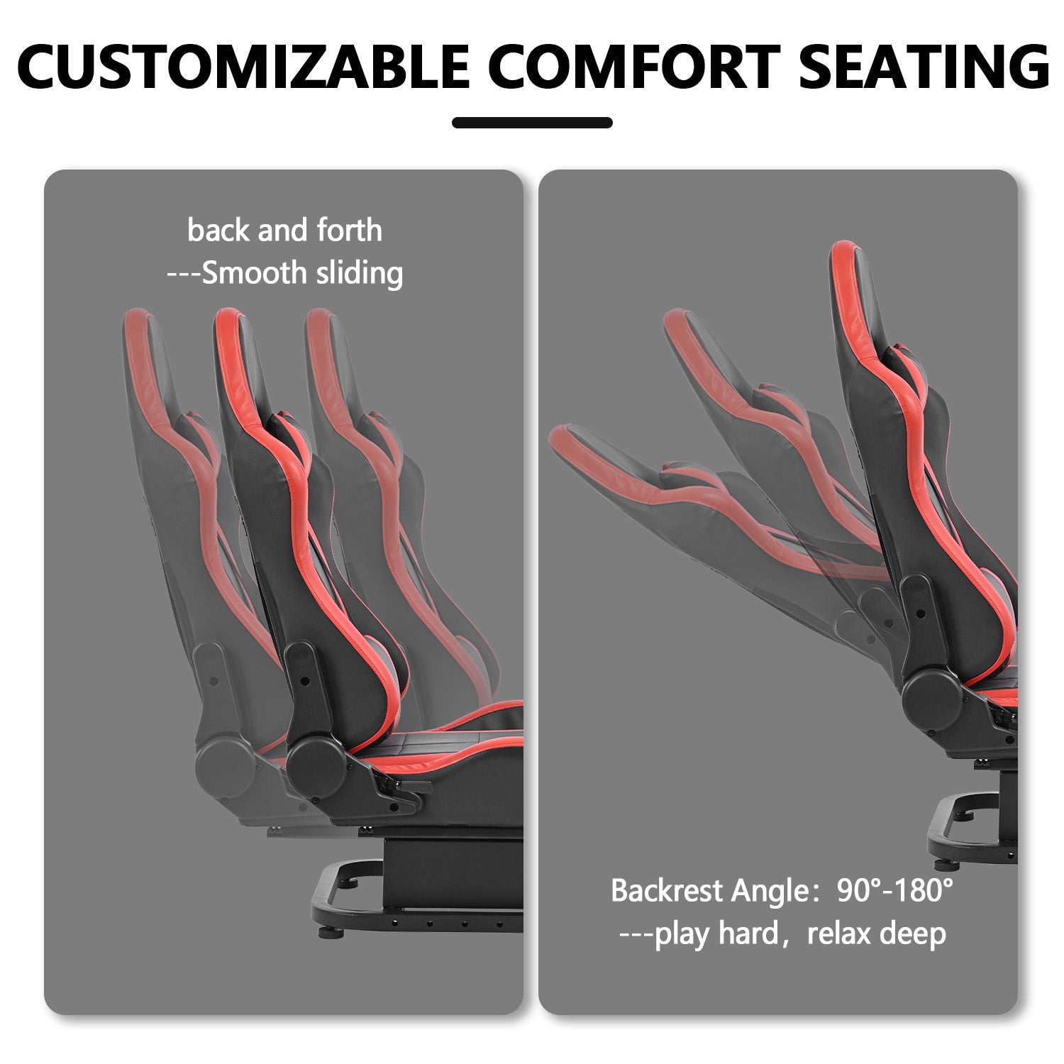 Minneer Racing Simulator Cockpit Seat Mount with red seat for Steering Wheel Stand Square Tube