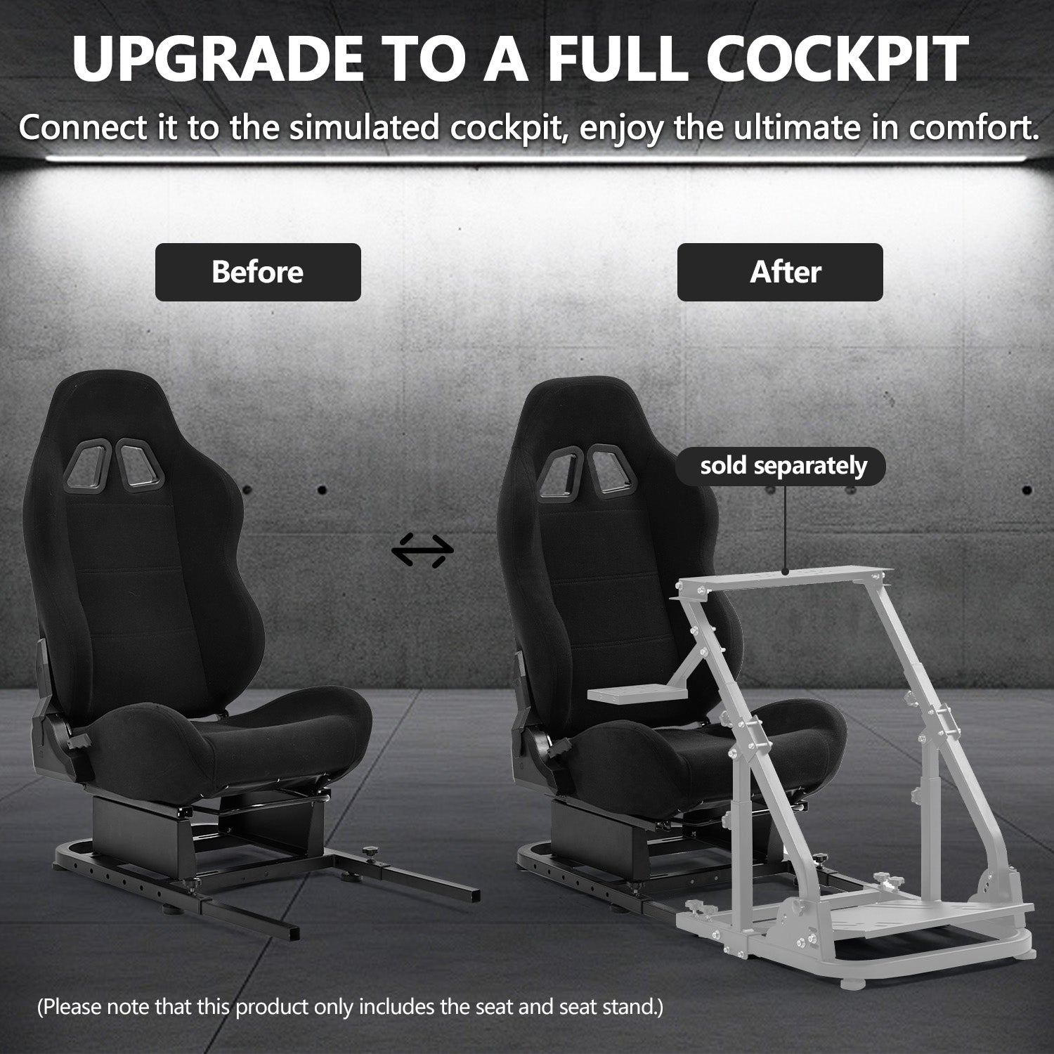 Minneer Racing Simulator Cockpit Seat Mount with black seat for Steering Wheel Stand Square Tube