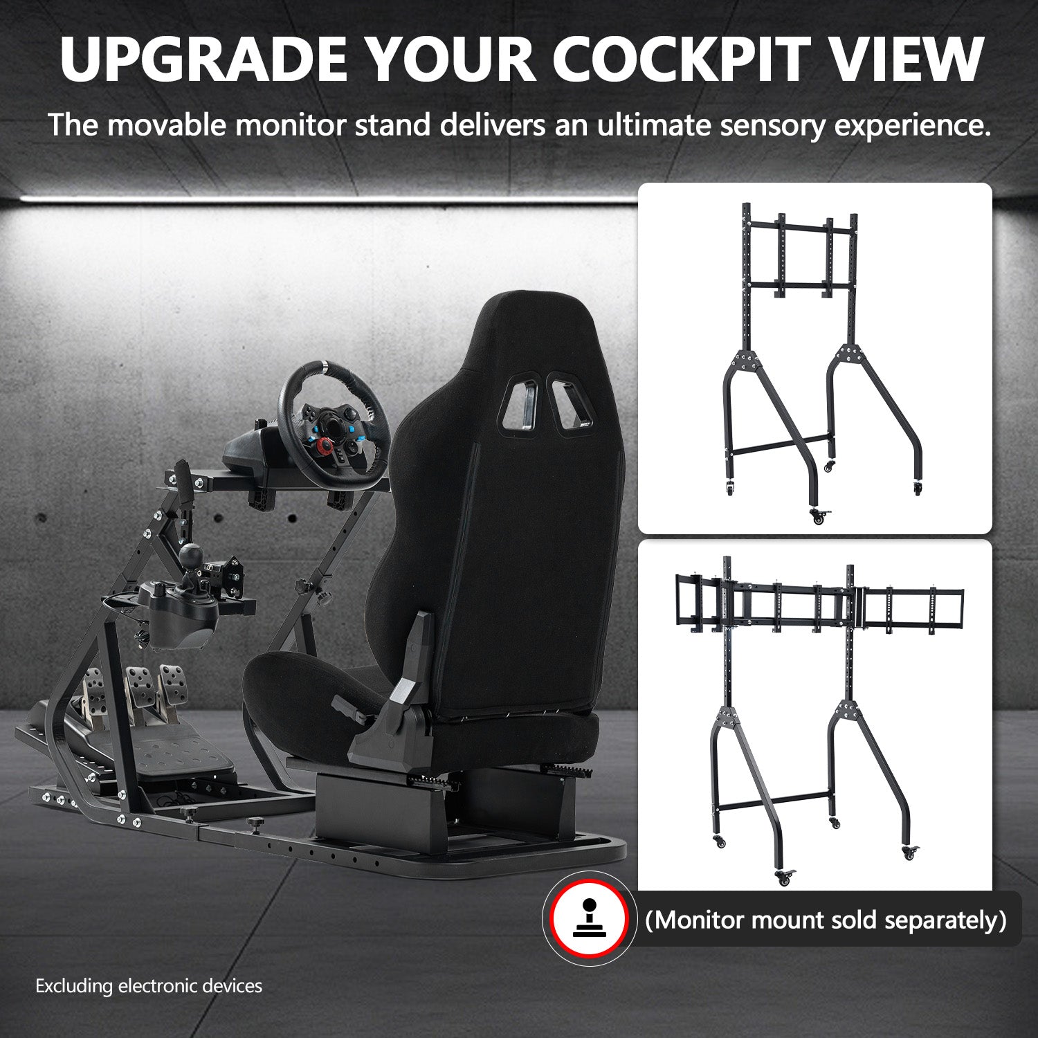 Minneer Driving Simulator Cockpit with Black Gaming Seat Fit Logitech G29 Thrustmaster