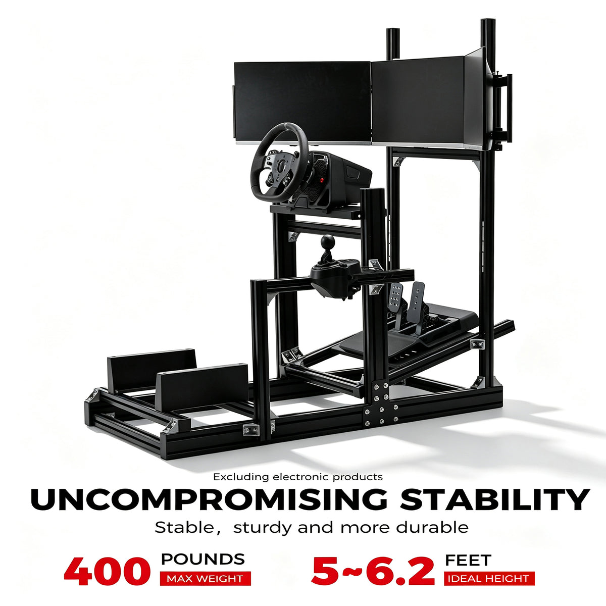 Minneer 4080 Aluminum Profile Racing Simulator Cockpit with Triple Monitor Mount, Unlimited Adjustment, Fit for Thrustmaster, Fanatec, Moza, Logitech G29 GPro, Not Include Steering Wheel,Pedals,Handbrake