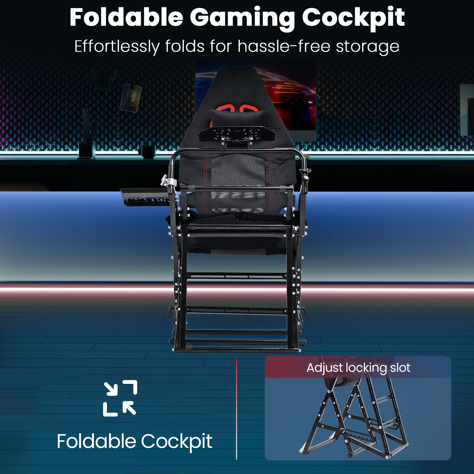 Minneer X-Type Foldable Racing Sim Cockpit – Adjustable & Universal Fit for Logitech G29, G920, G923, Thrustmaster T-GT II, T248 (Gear Not Included)