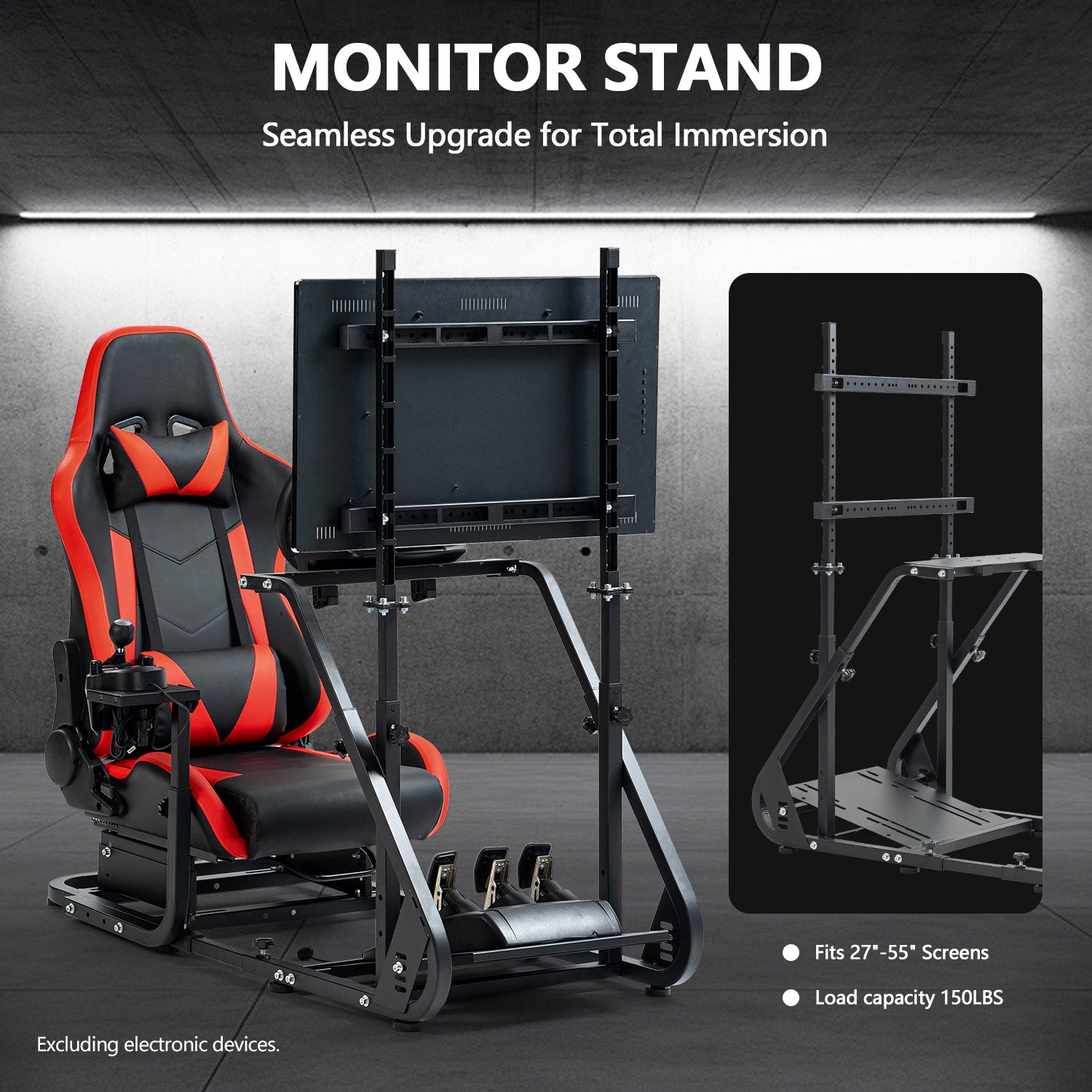 Minneer Racing Sim Cockpit with Red Seat and Monitor stand Fit Logitech Thrustmaster