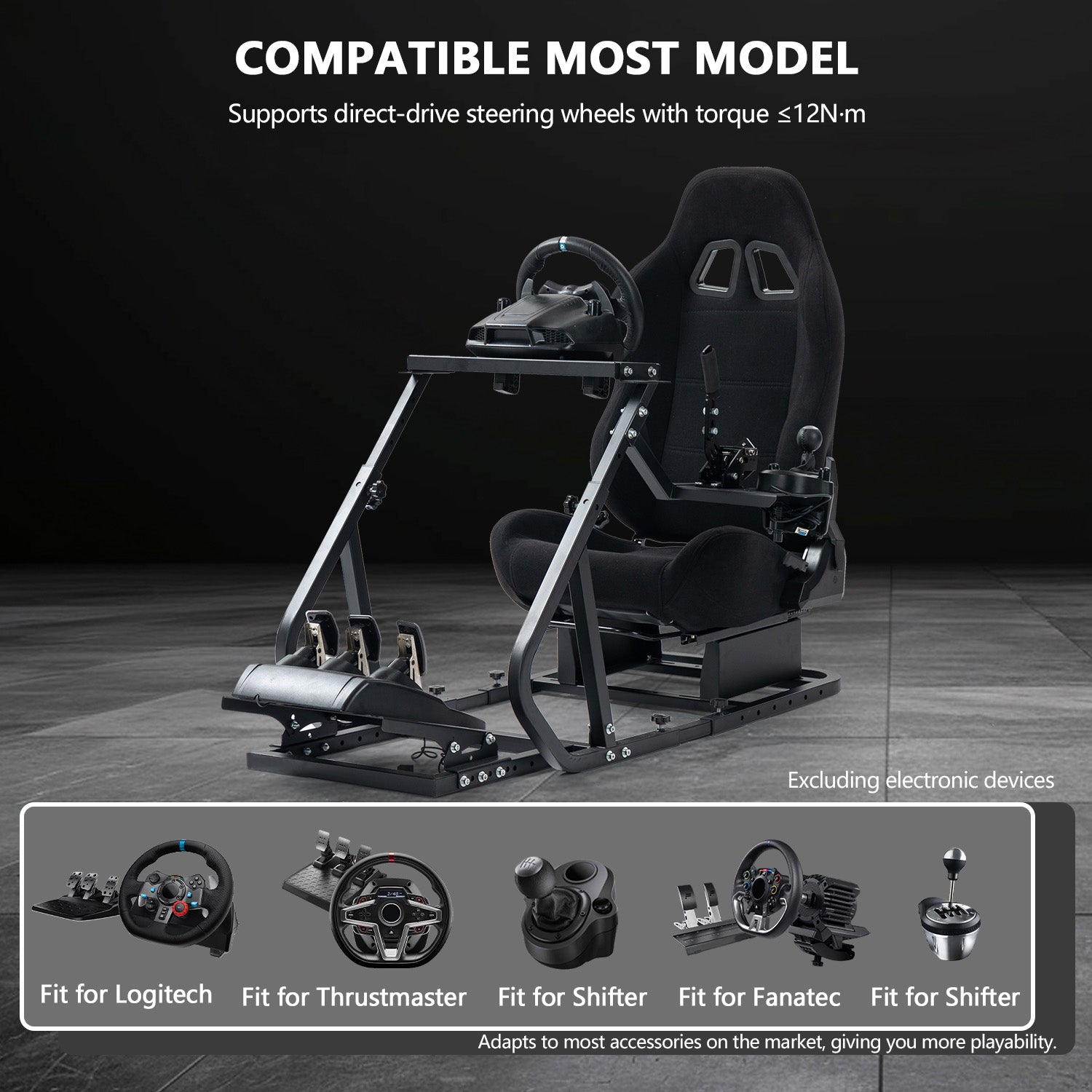 Minneer Driving Simulator Cockpit with Black Gaming Seat Fit Logitech G29 Thrustmaster