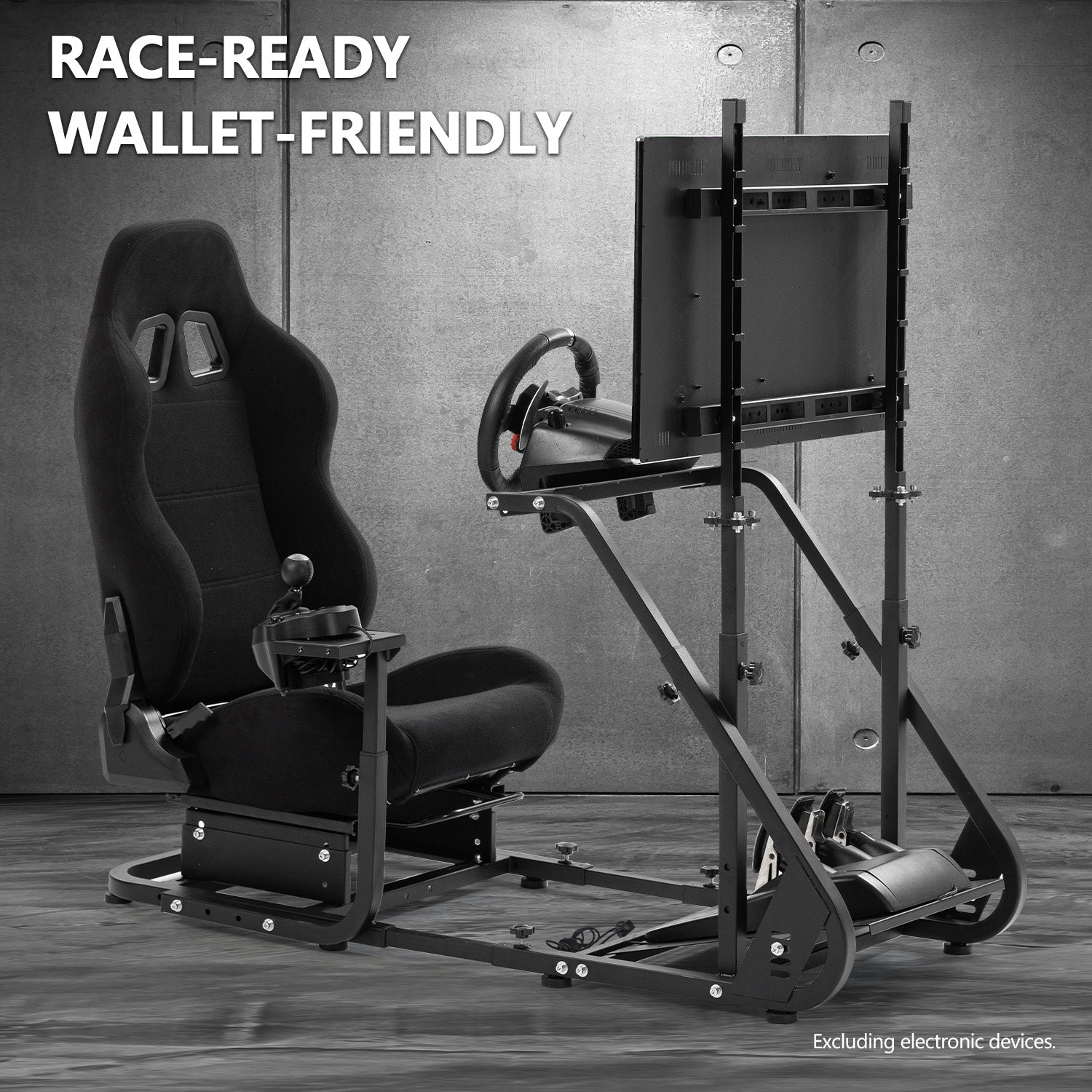 Minneer Adjustable Racing Simulator Cockpit with Black Seat and Monitor Mount Fit Logitech Fanatec