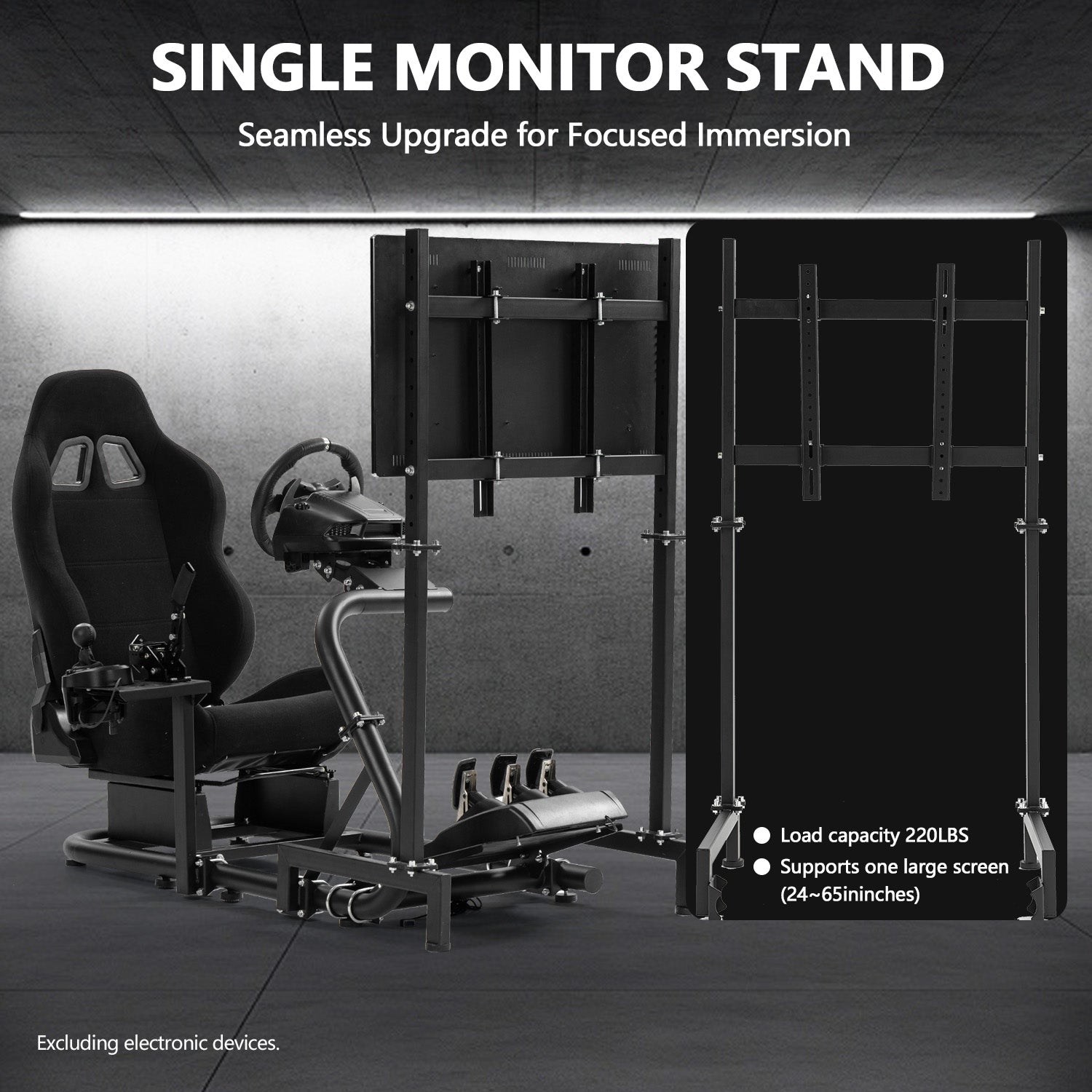 Minneer Comfortable Racing Simulator Cockpit with Black Seat & TV Stand Fit Logitech Fanatec