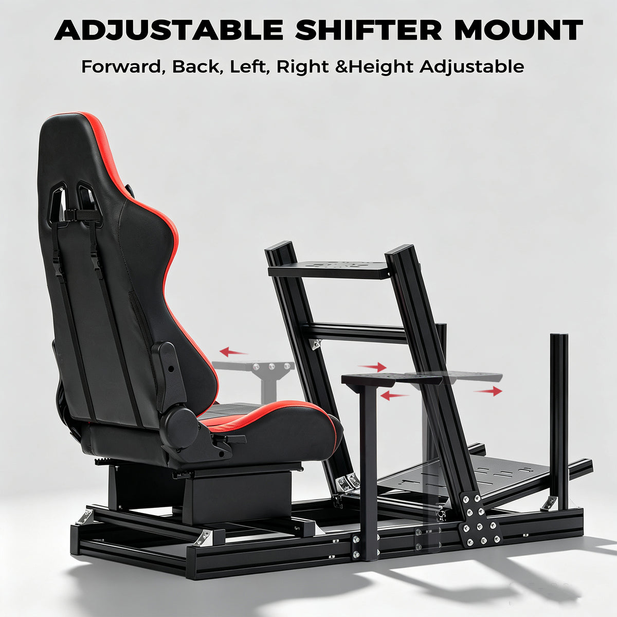 Minneer 4080 Aluminum Profile Racing Simulator Cockpit with Red Seat, Fully Adjustability, Fit for Logitech G920 & G923, Xbox, Thrustmaster T300Rs, Sim Frame 8040, without Steering Wheel, Pedals and Handbrak