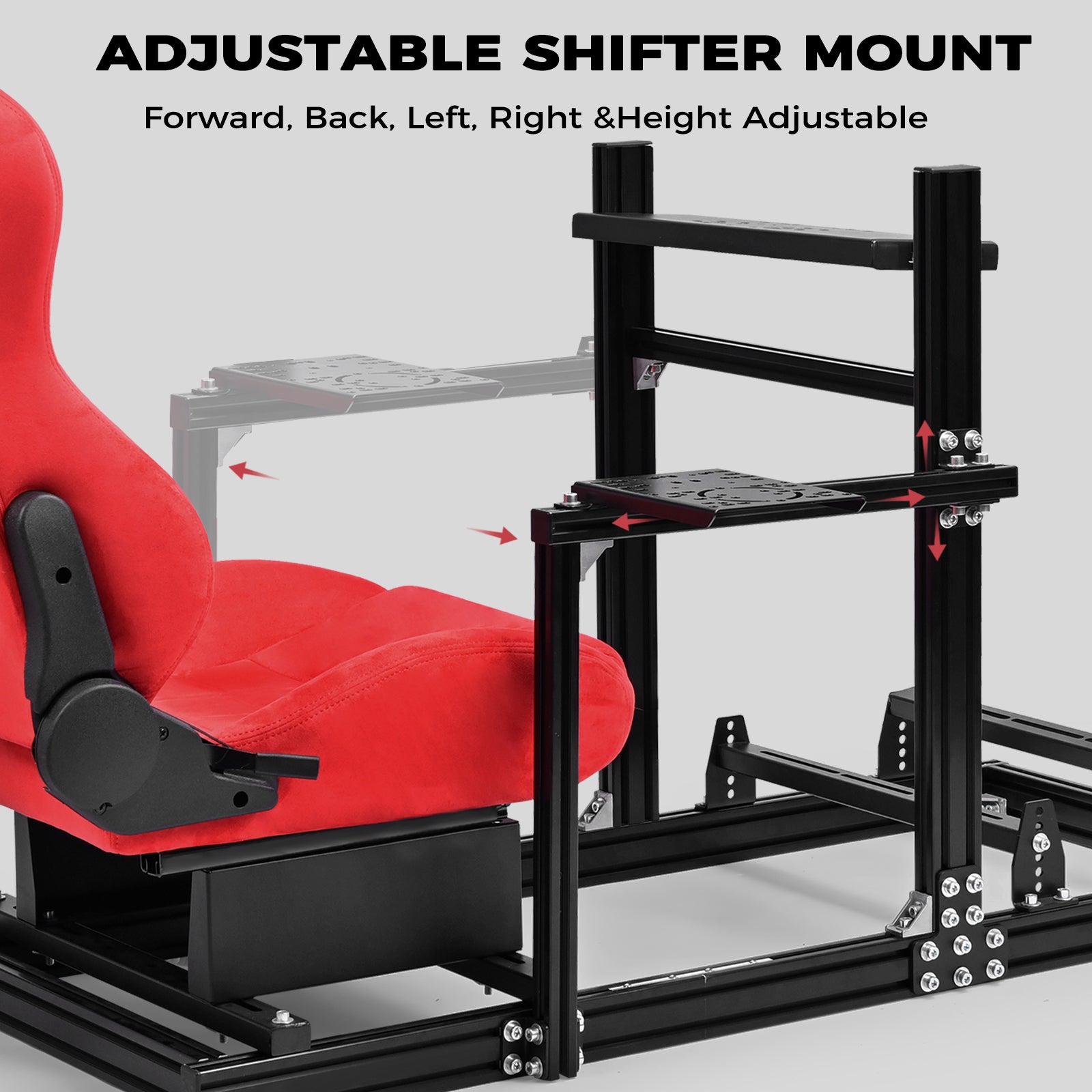 Minneer 3060&3030 Aluminium Racing Simulator Cockpit, fit for Fanatec, for Logitech, for Thrustmaster, Racing Stand with Red Suede Seat, Steering Wheel and Pedals Not Include