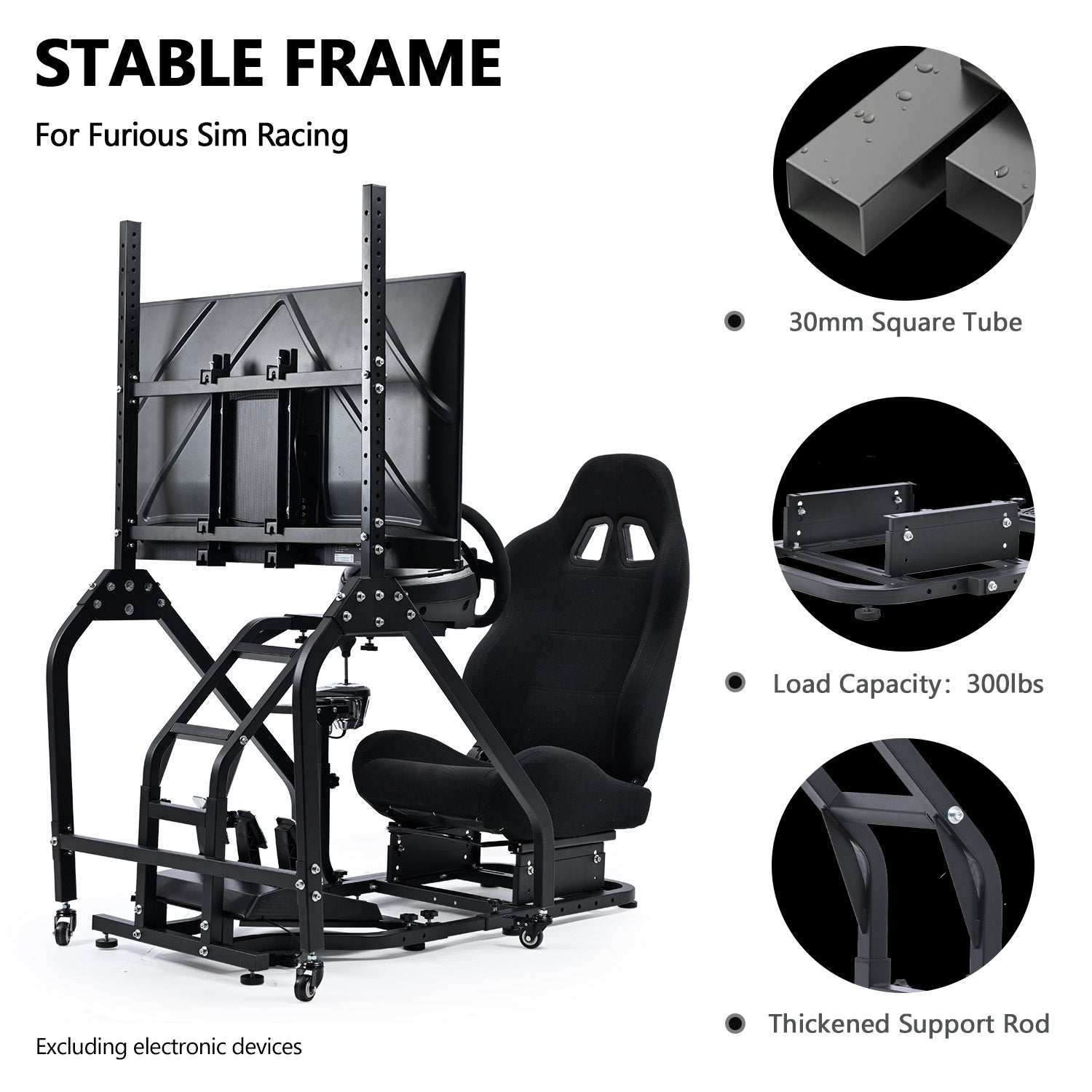 Minneer Driving Simulator Cockpit with Movable Monitor Stand and Adjustable Seat Fit for Logitech G29 G923 G920 /Thrustmaster T80 T150 T248,Seat, Steering Wheel, Monitor and Foot Pedal Not Provided
