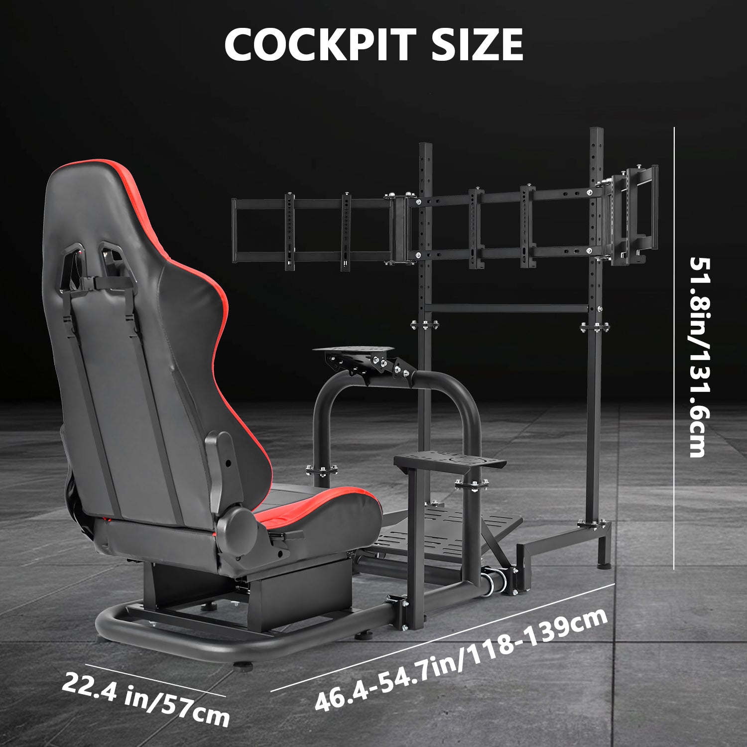 Minneer Racing Sim Cockpit with Triple Monitor Stand and Red Seat, Wide Compatibility, Fit for Logitech,Thrustmaster, Fanatec G29 G923 T248, Not Include Steering Wheel,Pedals,Handbrake
