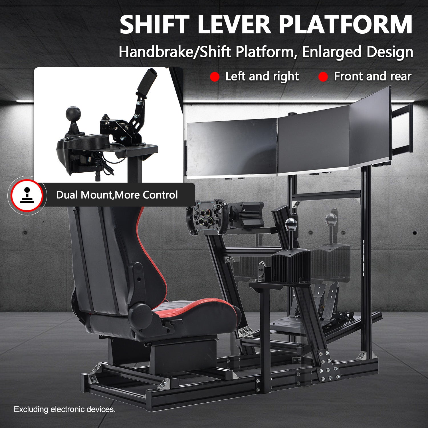 Minneer 4080 Aluminum Racing Simulator Cockpit with Black Seat and Triple Monitor Stand, Fully Adjustability, Fit for Logitech, Thrustmaster, Fanatec G29 G920 T248, Not Include Steering Wheel,Pedals,Handbrake,Monitor