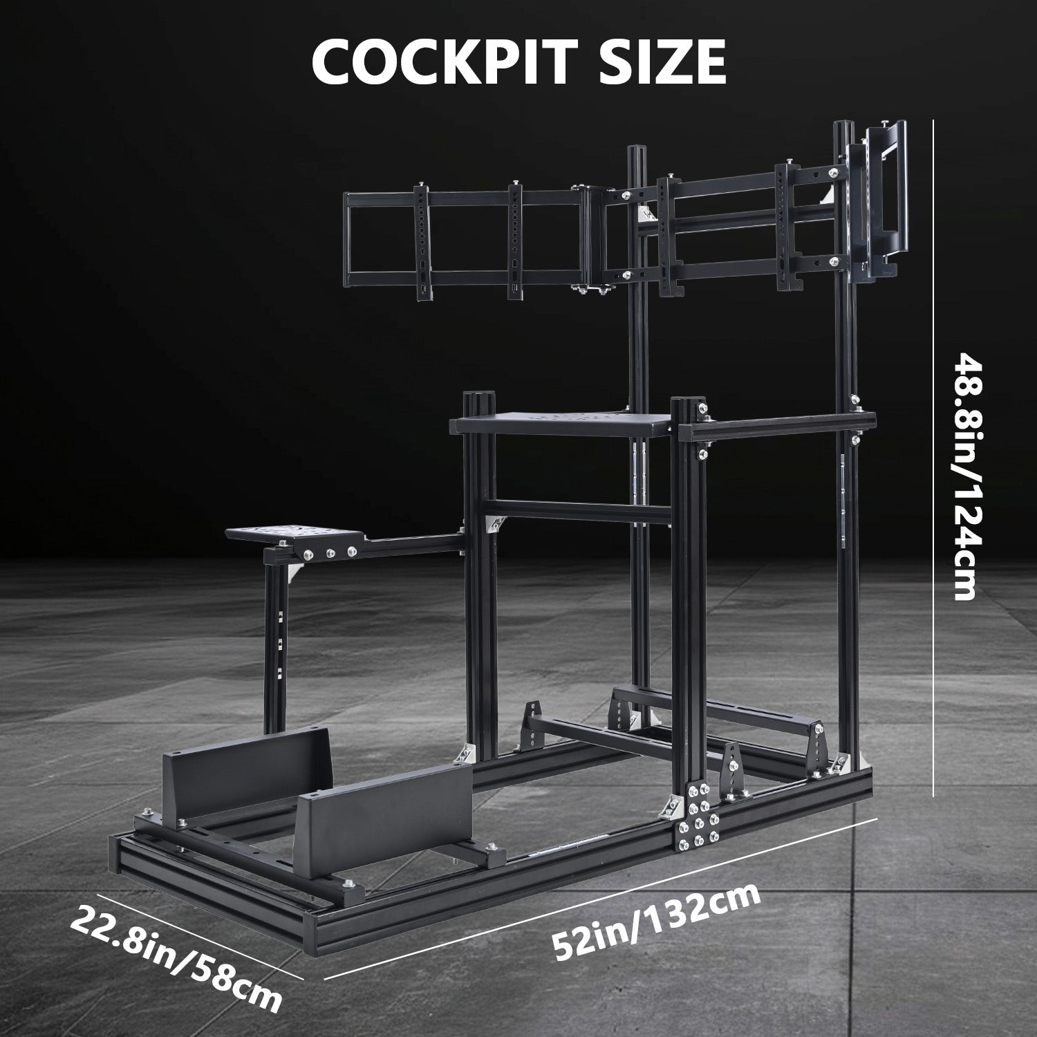 Dardoo 3060 Aluminum Racing Simulator Cockpit with Triple Monitor Stand , Fully Adjustable, Fit for Logitech G29 G923, Analog Frame 3060, Steering Wheel, Pedals, and Hand Brake Not Included