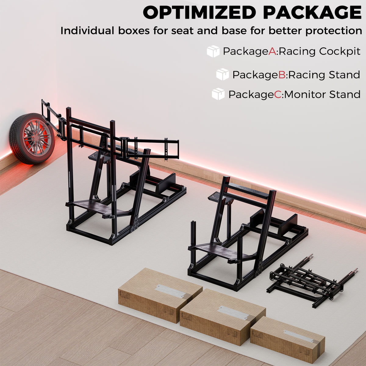Minneer 4080 Aluminum Profile Sim Racing Cockpit with Triple Monitor Stand, Unlimited Adjustment, Suitable For Thrustmaster, Fanatec, Moza, Logitech g29 g920, Not Include Steering,TV,Wheel,Pedals,Handbrake