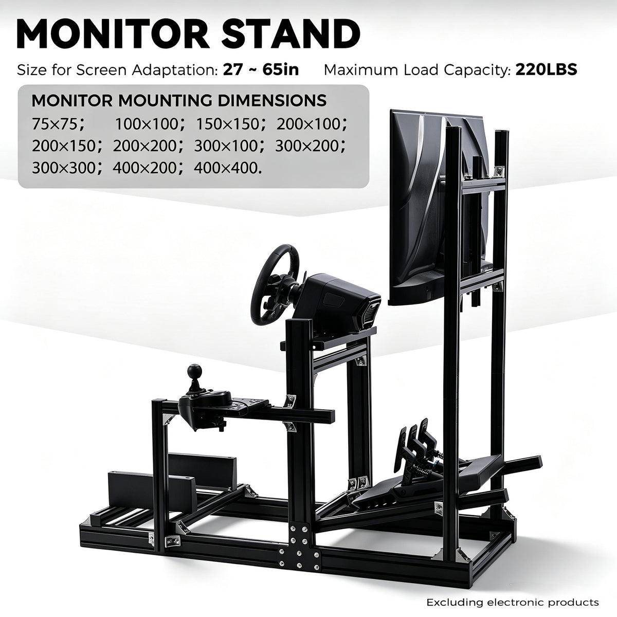 Minneer 4080 Aluminum Profile Racing Simulator Cockpit with Monitor Mount, Unlimited Adjustment, Fit for Thrustmaster, Fanatec, Moza, Logitech G29 GPro, Not Include Steering Wheel,Pedals,Handbrake