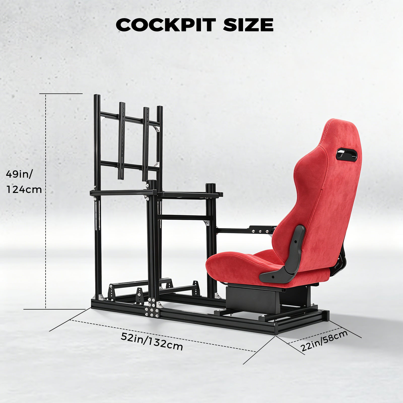 Minneer 3060&3030 Aluminium Racing Simulator Cockpit with Red Suede Seat, Fit for Fanatec, for Logitech, for Thrustmaster, Racing Stand with TV Stand, Not Include Steering Wheel, Pedals, Handbrake