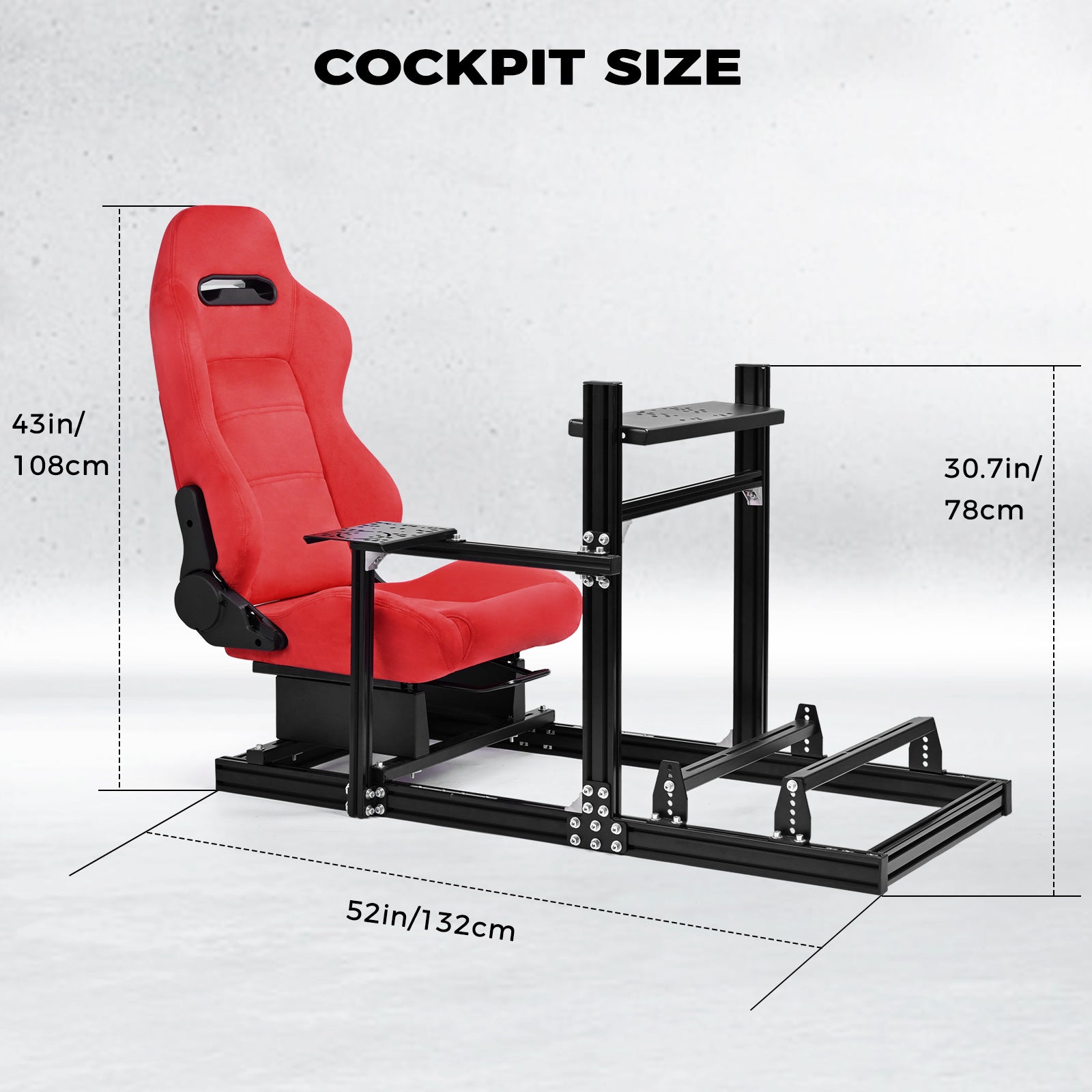 Minneer 3060&3030 Aluminium Racing Simulator Cockpit, fit for Fanatec, for Logitech, for Thrustmaster, Racing Stand with Red Suede Seat, Steering Wheel and Pedals Not Include