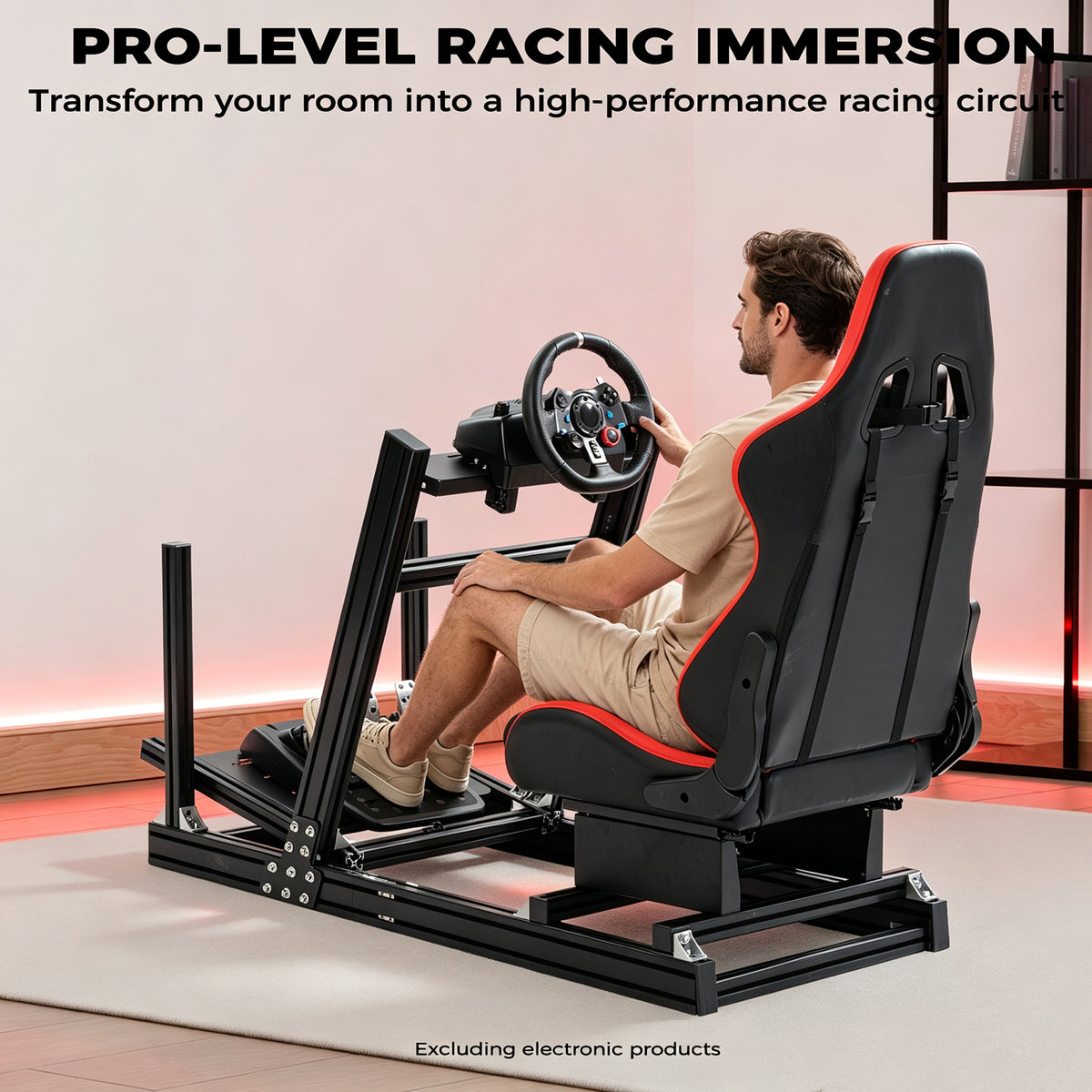 Minneer 4080 Aluminum Profile Racing Simulator Cockpit with Red Seat, Fully Adjustability, Fit for Logitech G920 & G923, Xbox, Thrustmaster T300Rs, Sim Frame 8040, without Steering Wheel, Pedals and Handbrak
