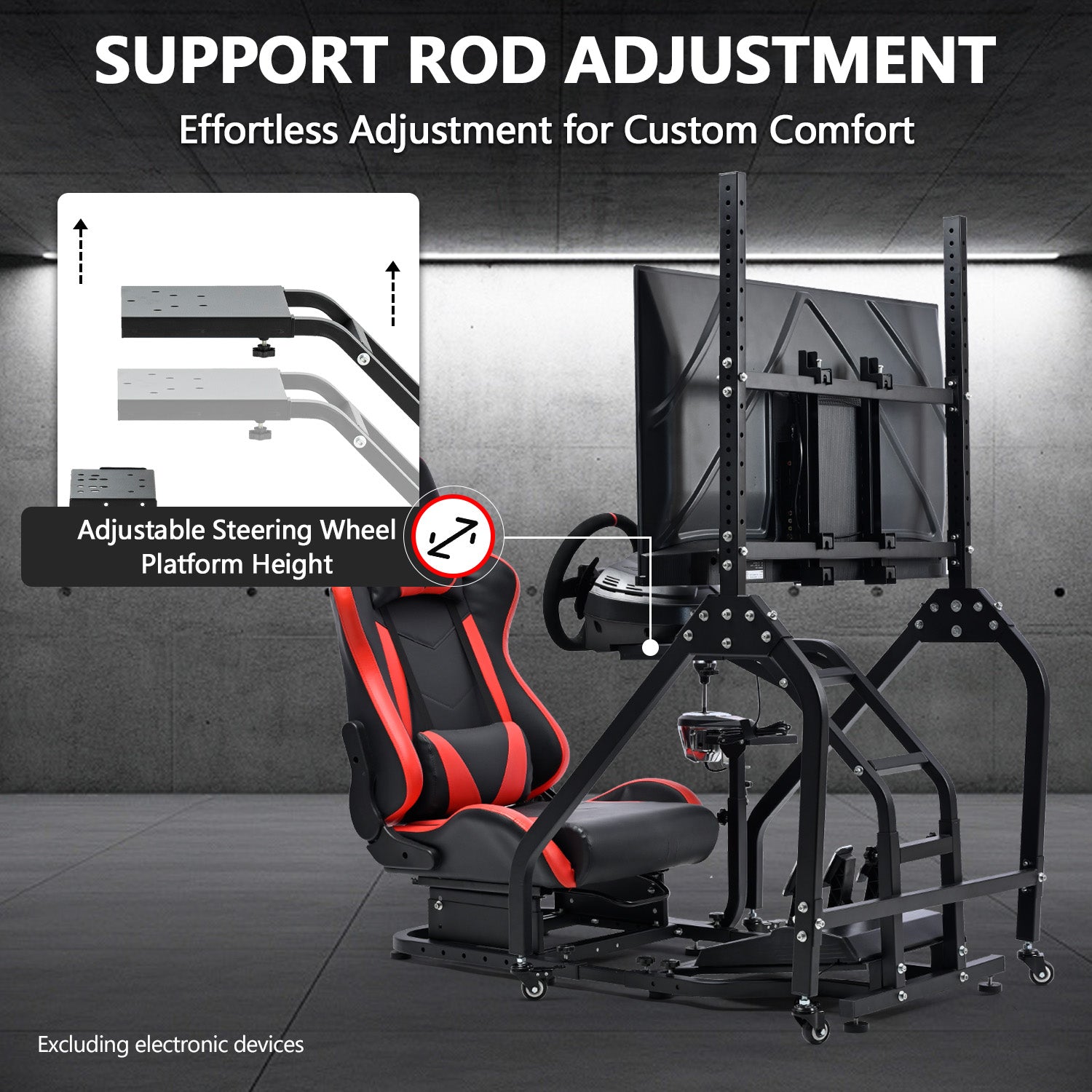 Minneer G29 Racing Simulator Cockpit with Removable Monitor Stand and Adjustable Gaming Seat for Logitech G923 G920 / Thrustmaster T80 T150 T248, Seat, Steering Wheel, Monitor, and Foot Pedals not supplied.