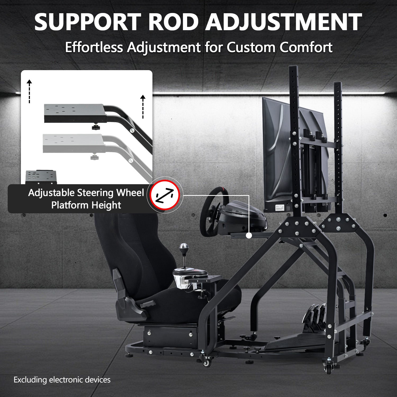 Minneer Driving Simulator Cockpit with Movable Monitor Stand and Adjustable Seat Fit for Logitech G29 G923 G920 /Thrustmaster T80 T150 T248,Seat, Steering Wheel, Monitor and Foot Pedal Not Provided