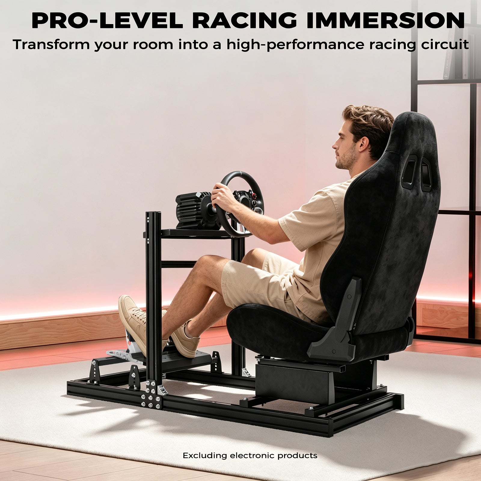 Minneer F1 3060 Aluminum Profile Racing Sim Cockpit with Black Seat, Ultra Strength & Rigidity, Fit for Logitech G29 G923, Sim frame 3060, Not Include Steering Wheel,Pedals,Handbrake