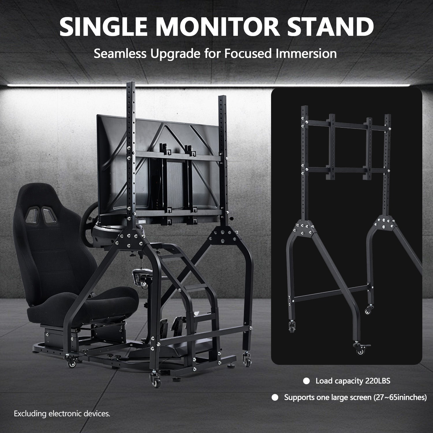 Minneer Driving Simulator Cockpit with Movable Monitor Stand and Adjustable Seat Fit for Logitech G29 G923 G920 /Thrustmaster T80 T150 T248,Seat, Steering Wheel, Monitor and Foot Pedal Not Provided