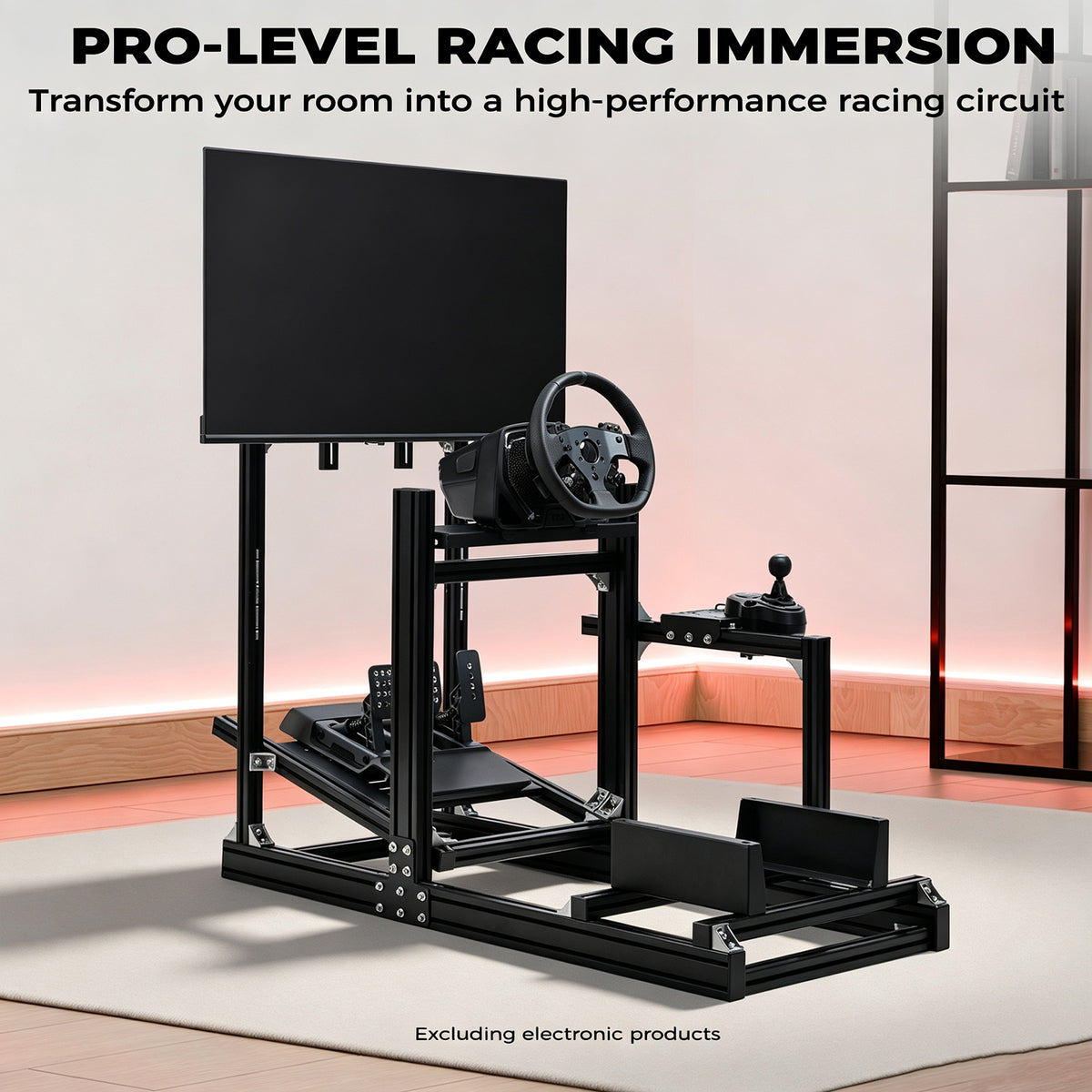 Minneer 4080 Aluminum Profile Racing Simulator Cockpit with Monitor Mount, Unlimited Adjustment, Fit for Thrustmaster, Fanatec, Moza, Logitech G29 GPro, Not Include Steering Wheel,Pedals,Handbrake