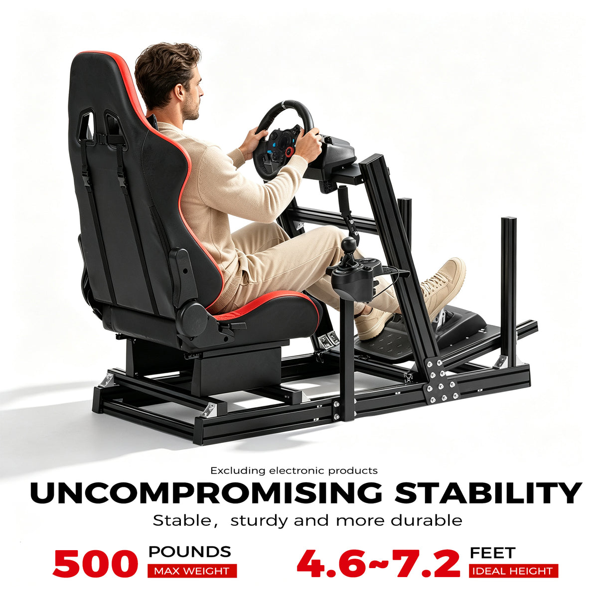 Minneer 4080 Aluminum Profile Racing Simulator Cockpit with Red Seat, Fully Adjustability, Fit for Logitech G920 & G923, Xbox, Thrustmaster T300Rs, Sim Frame 8040, without Steering Wheel, Pedals and Handbrak