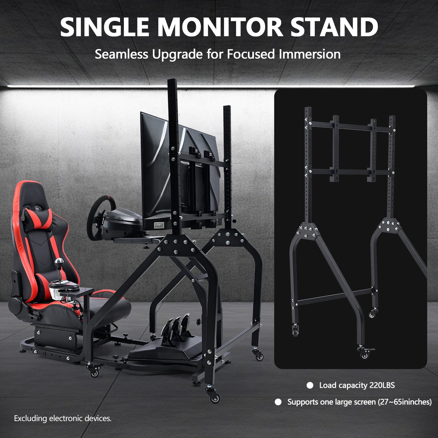 Minneer G29 Racing Simulator Cockpit with Removable Monitor Stand and Adjustable Gaming Seat for Logitech G923 G920 / Thrustmaster T80 T150 T248, Seat, Steering Wheel, Monitor, and Foot Pedals not supplied.