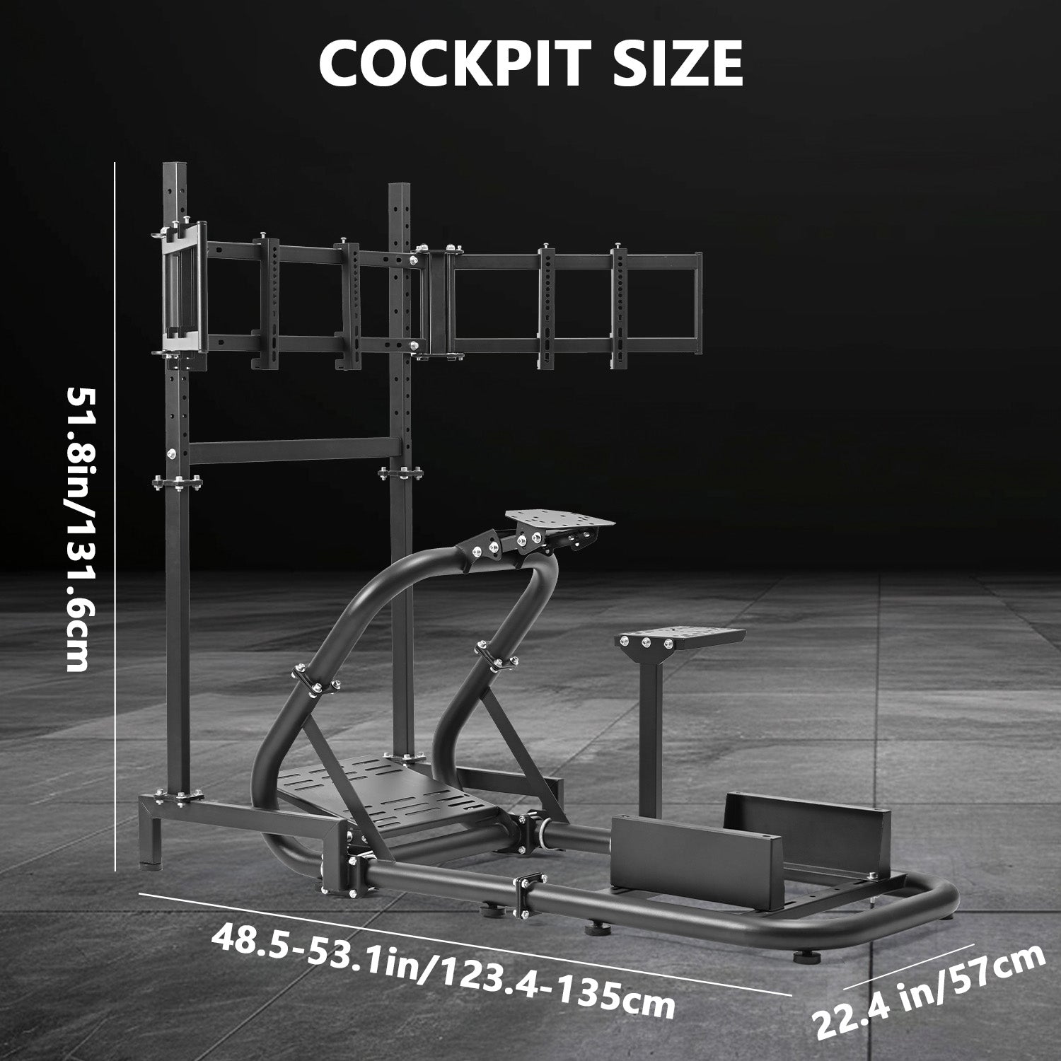 Minneer Racing Simulator Cockpit with Triple Screen Mount for Logitech / Fanuc / Thrustmaster G27 G923 G920, 50 mm Large Round Tube Driving Simulator Mount without Steering Wheel / Shift / Pedals / TV