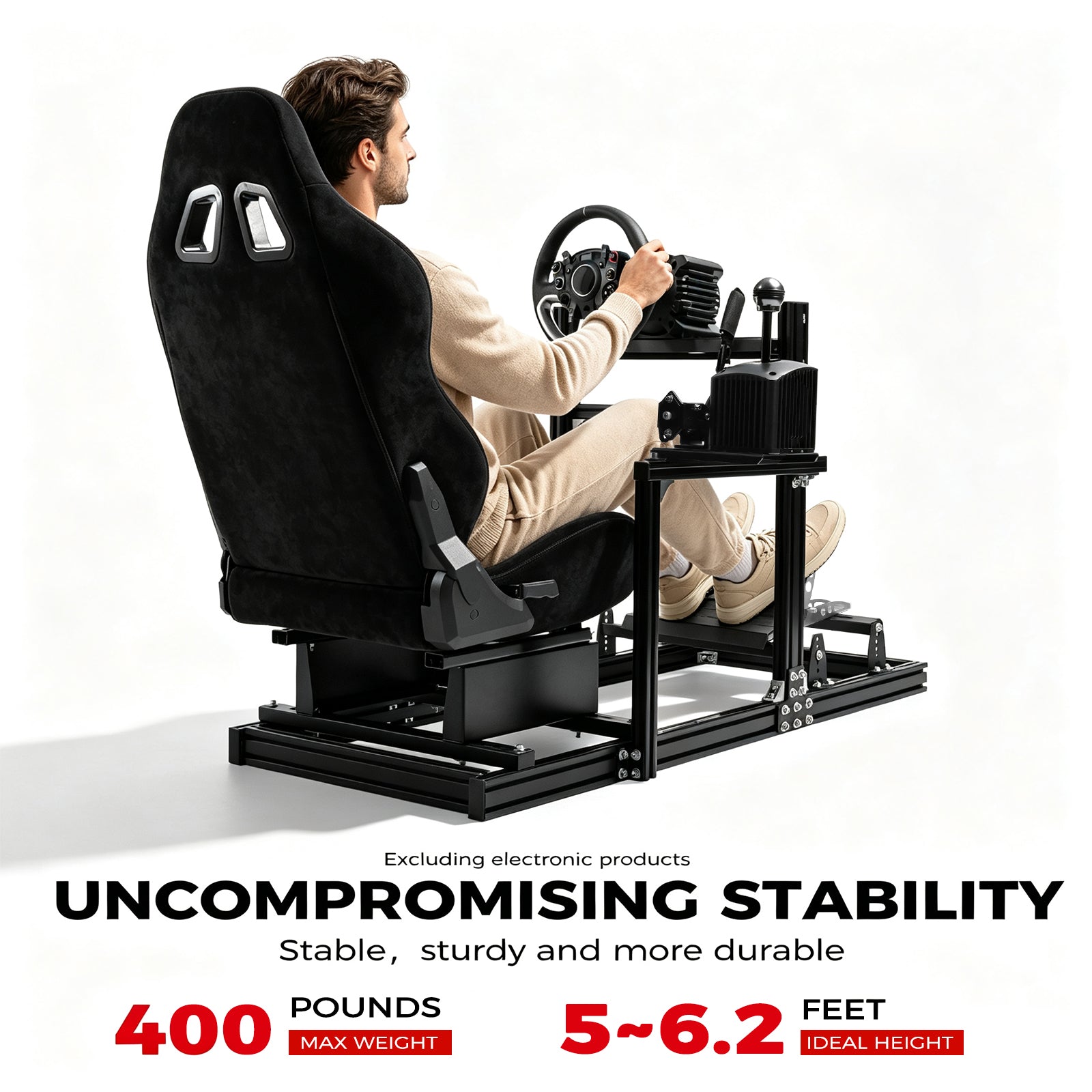 Minneer F1 3060 Aluminum Profile Racing Sim Cockpit with Black Seat, Ultra Strength & Rigidity, Fit for Logitech G29 G923, Sim frame 3060, Not Include Steering Wheel,Pedals,Handbrake