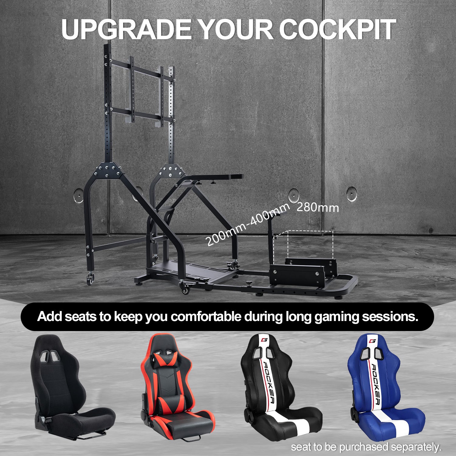 Minneer Steering Wheel Stand Racing Cockpit with Monitor Stand, Unobstructed Design for Both Legs Fit for Logitech/Thrustmaster G29,G920,G923,G25&T300RS,T80,T150 Adjustable No Steering Wheel, Handbrake, Pedals and Monitor
